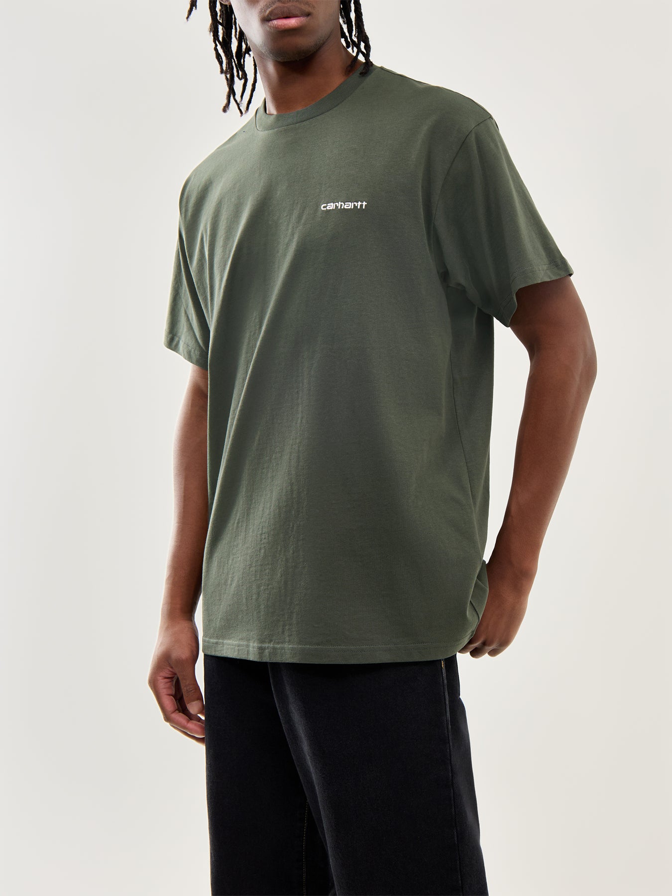 Shot Sleeve Script Embroidery T-Shirt Opuntia White