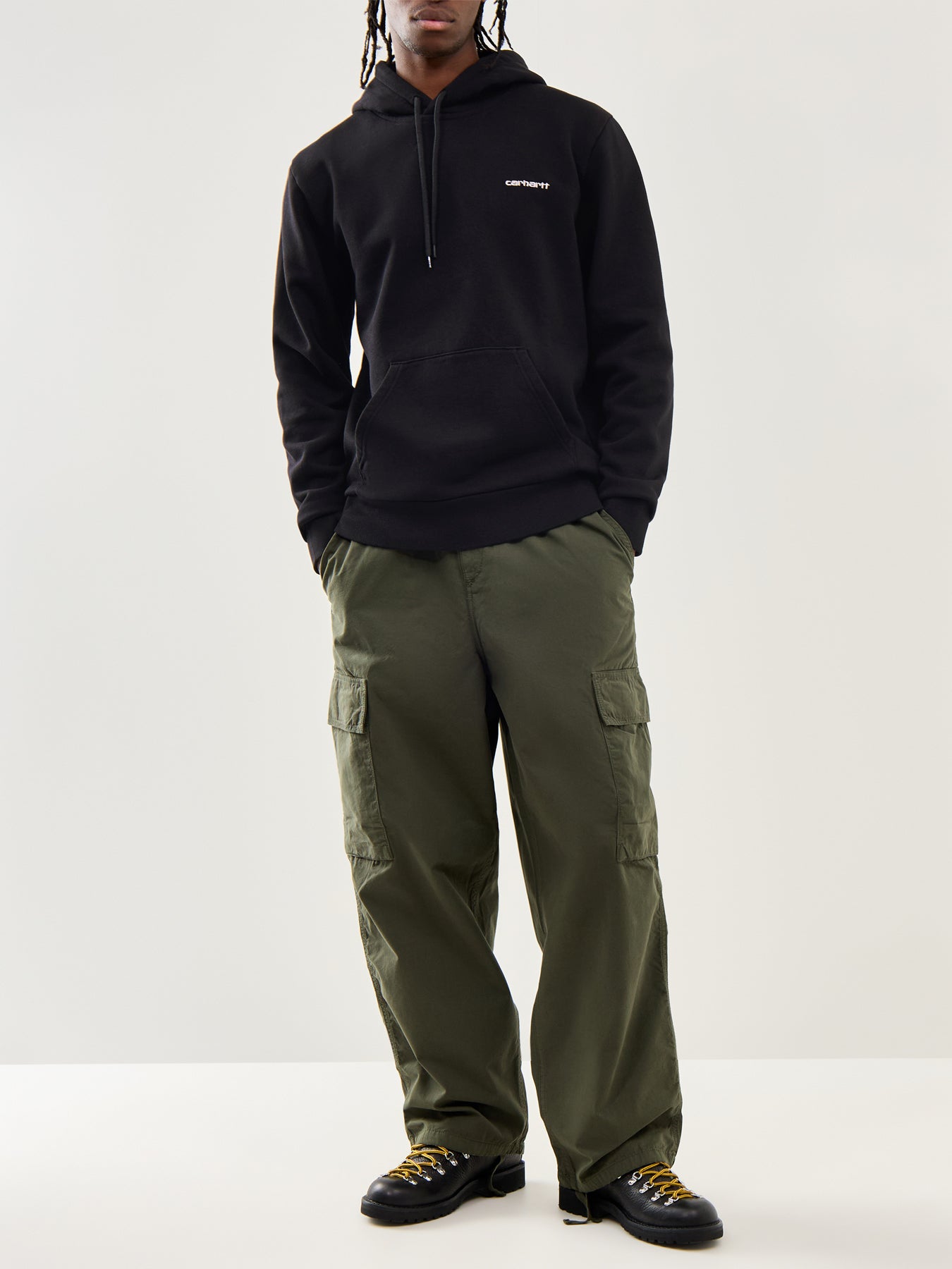 Hooded Script Embroidery Sweat Black White