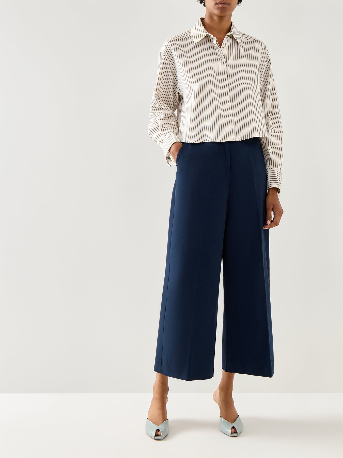 Marella Duke Cropped Pinstripe Shirt White