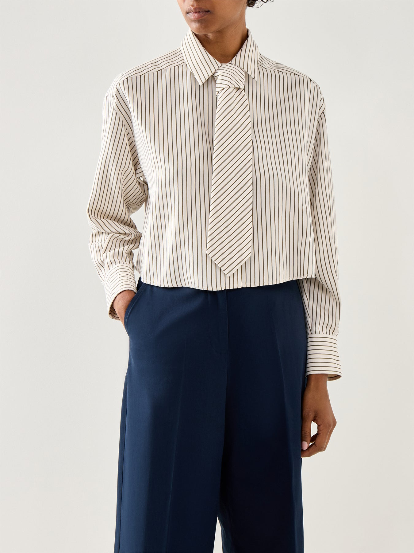 Marella Duke Cropped Pinstripe Shirt White