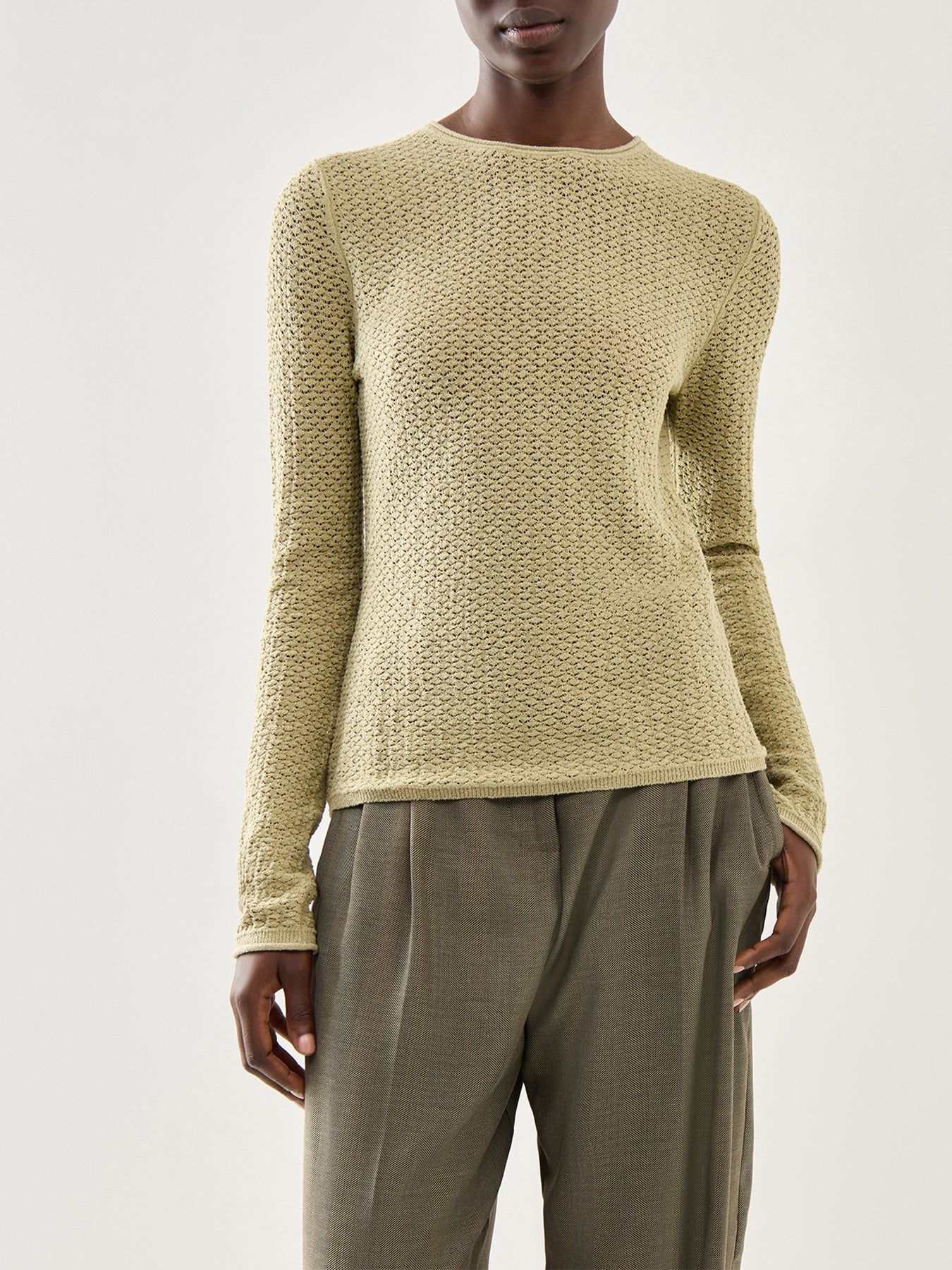 Marella Oliva Fine Knit With Contrast Neck Trim