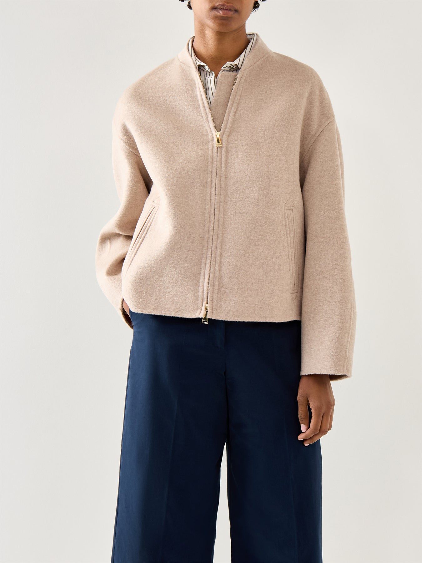 Marella Giga Zip Up Double Face Jacket Cream