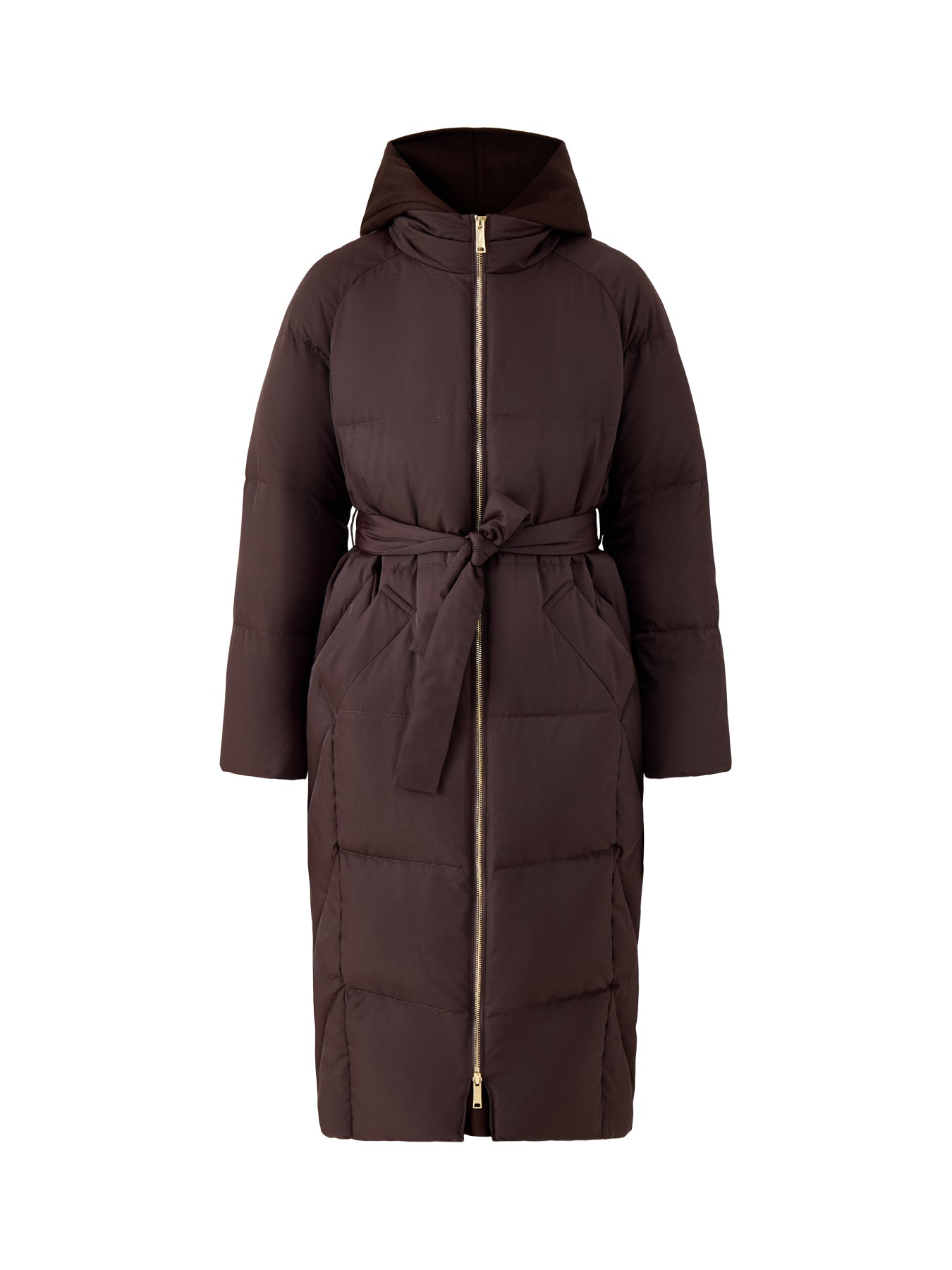 Sport Yole Long Maxi Puffer With Belt And Hood Brown
