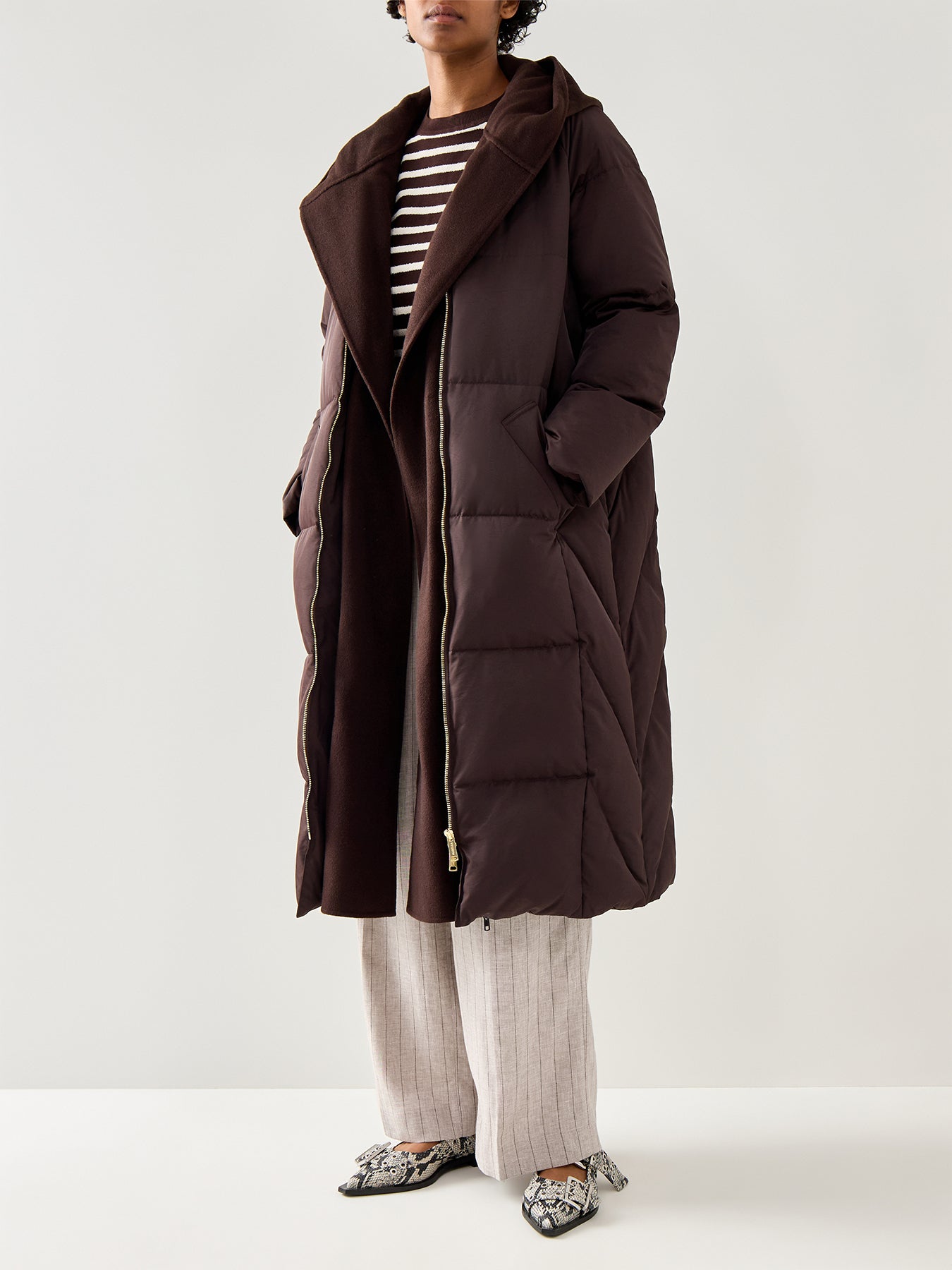 Sport Yole Long Maxi Puffer With Belt And Hood Brown