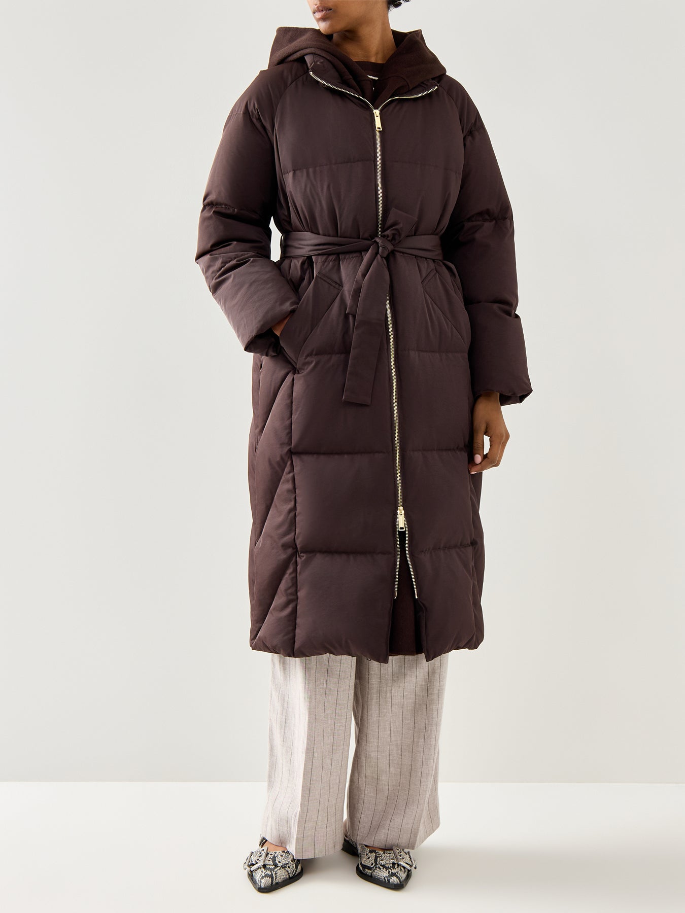 Sport Yole Long Maxi Puffer With Belt And Hood Brown