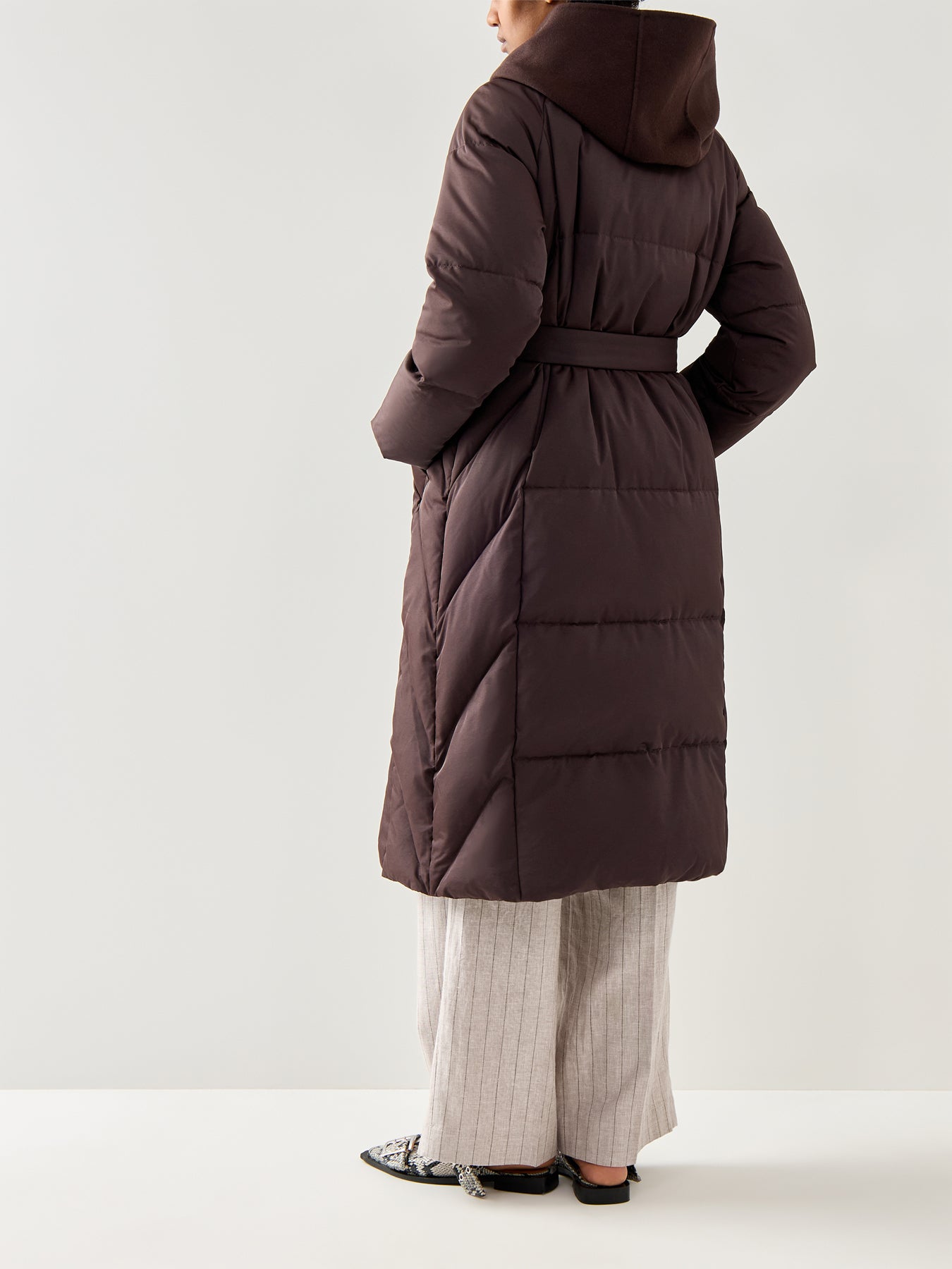 Sport Yole Long Maxi Puffer With Belt And Hood Brown