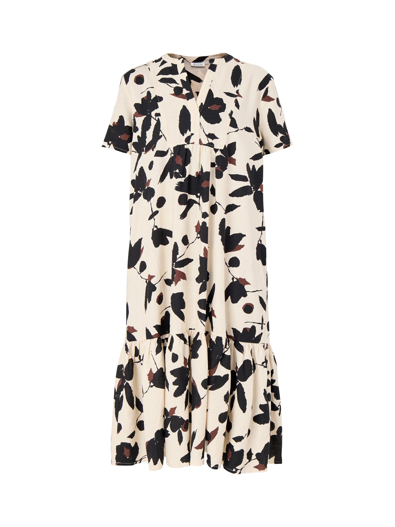 Nalaone Printed Linen Mix Dress Short Sleeve