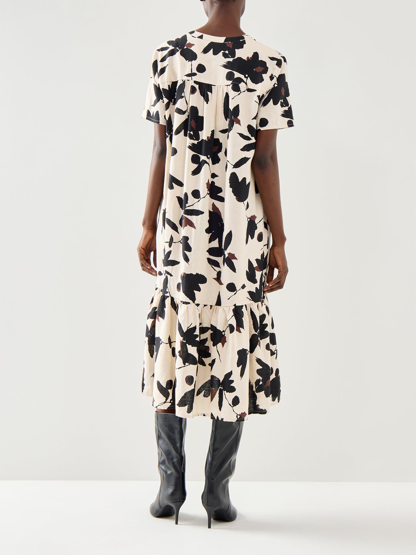 Nalaone Printed Linen Mix Dress Short Sleeve