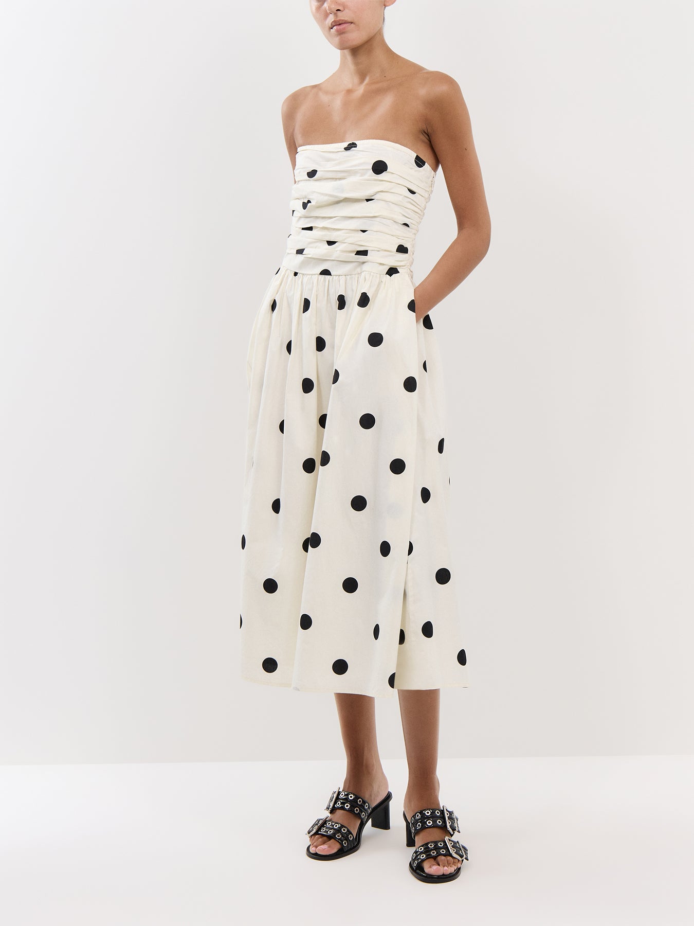 White Polka Dot Bandeau Felicity Midi Dress