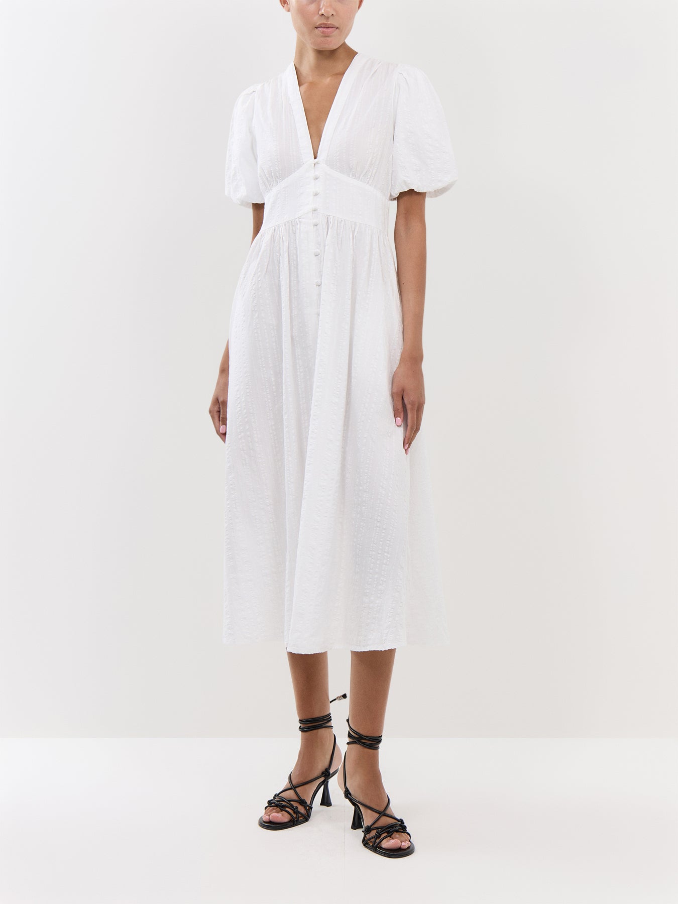 White Short Sleeve Starlight Midi Dress