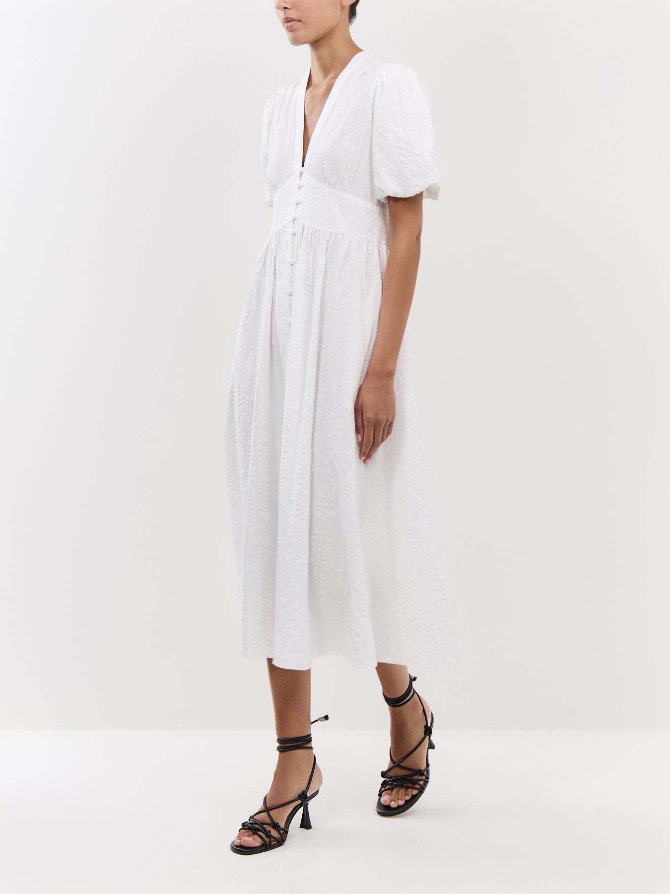 White Short Sleeve Starlight Midi Dress