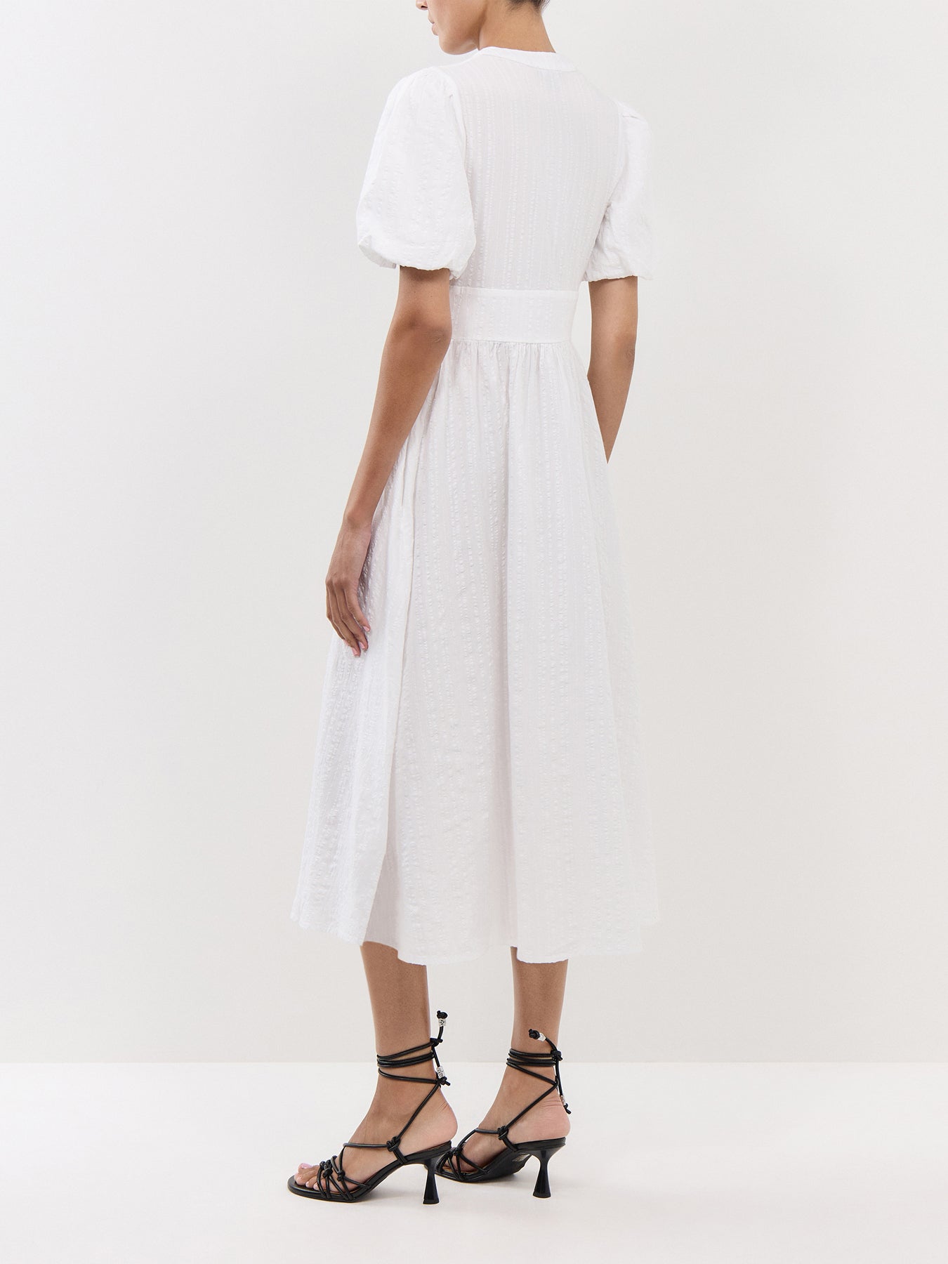 White Short Sleeve Starlight Midi Dress