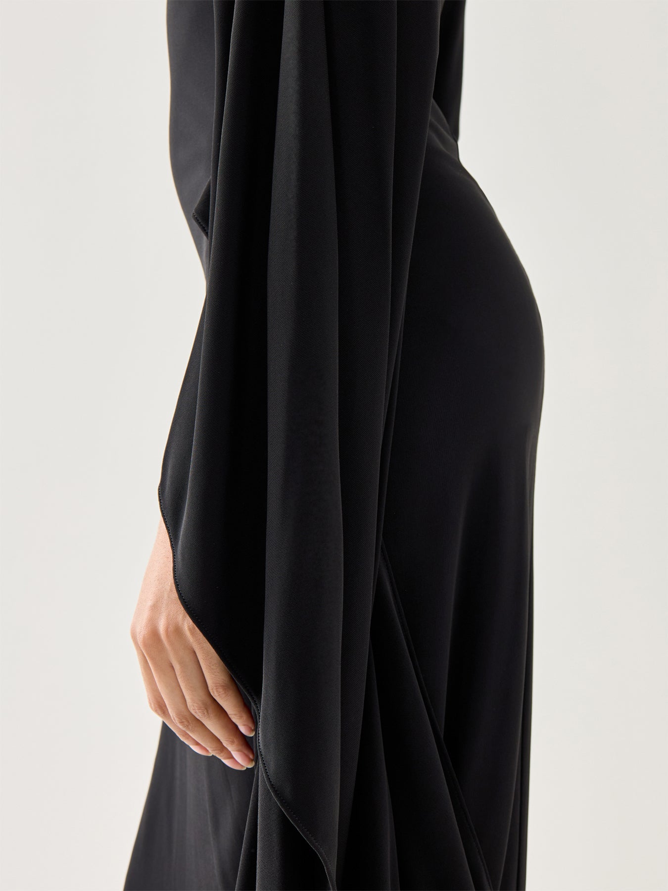 Crepe Jersey Cape Dress Black