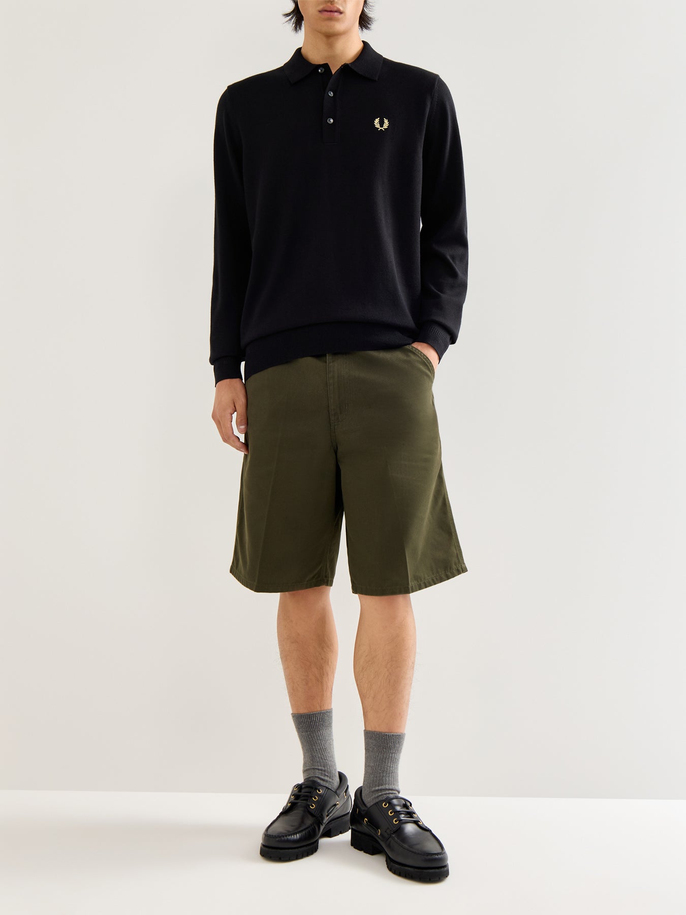 Classic Knitted Long Sleeves Polo Black