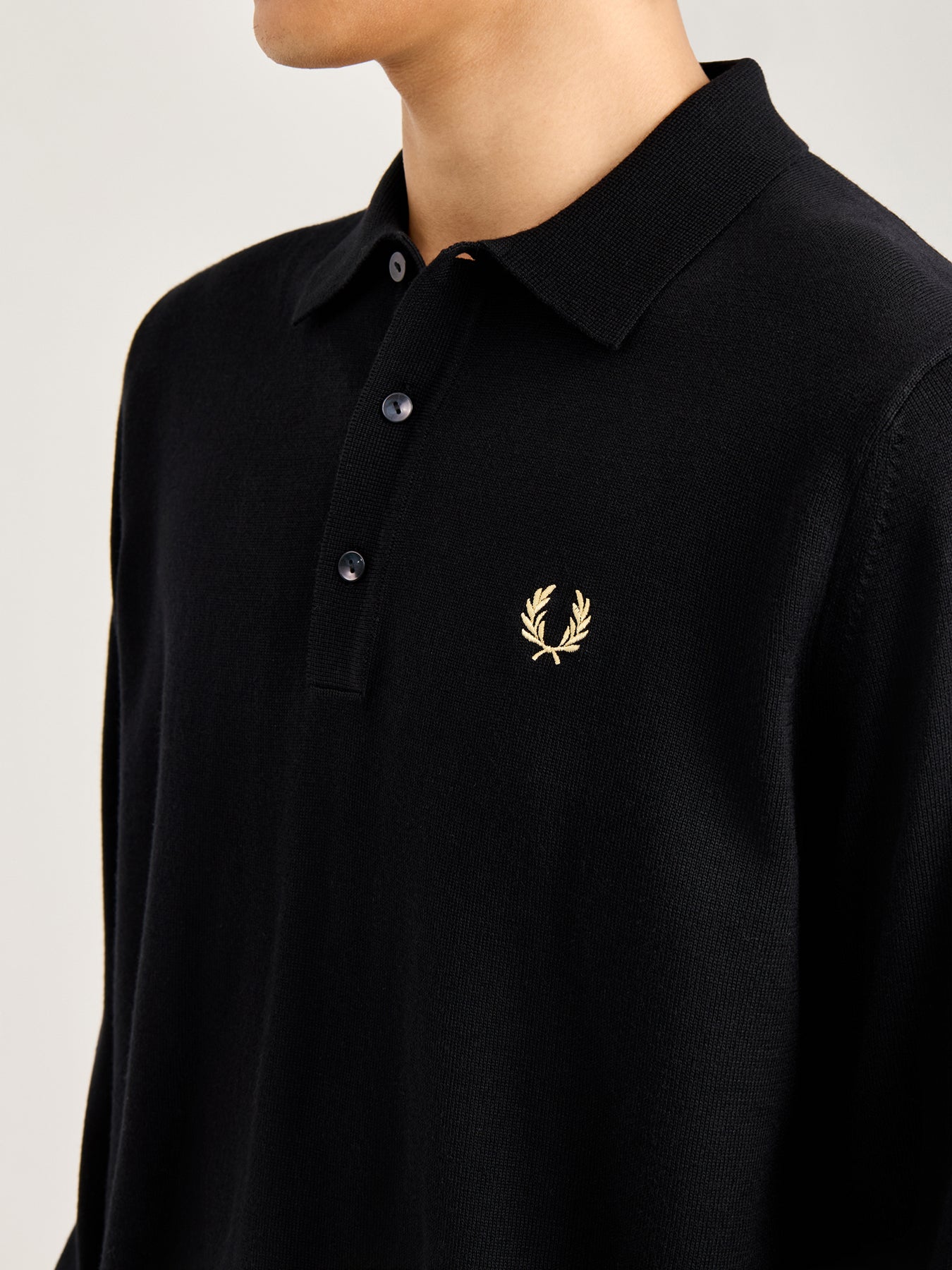 Classic Knitted Long Sleeves Polo Black
