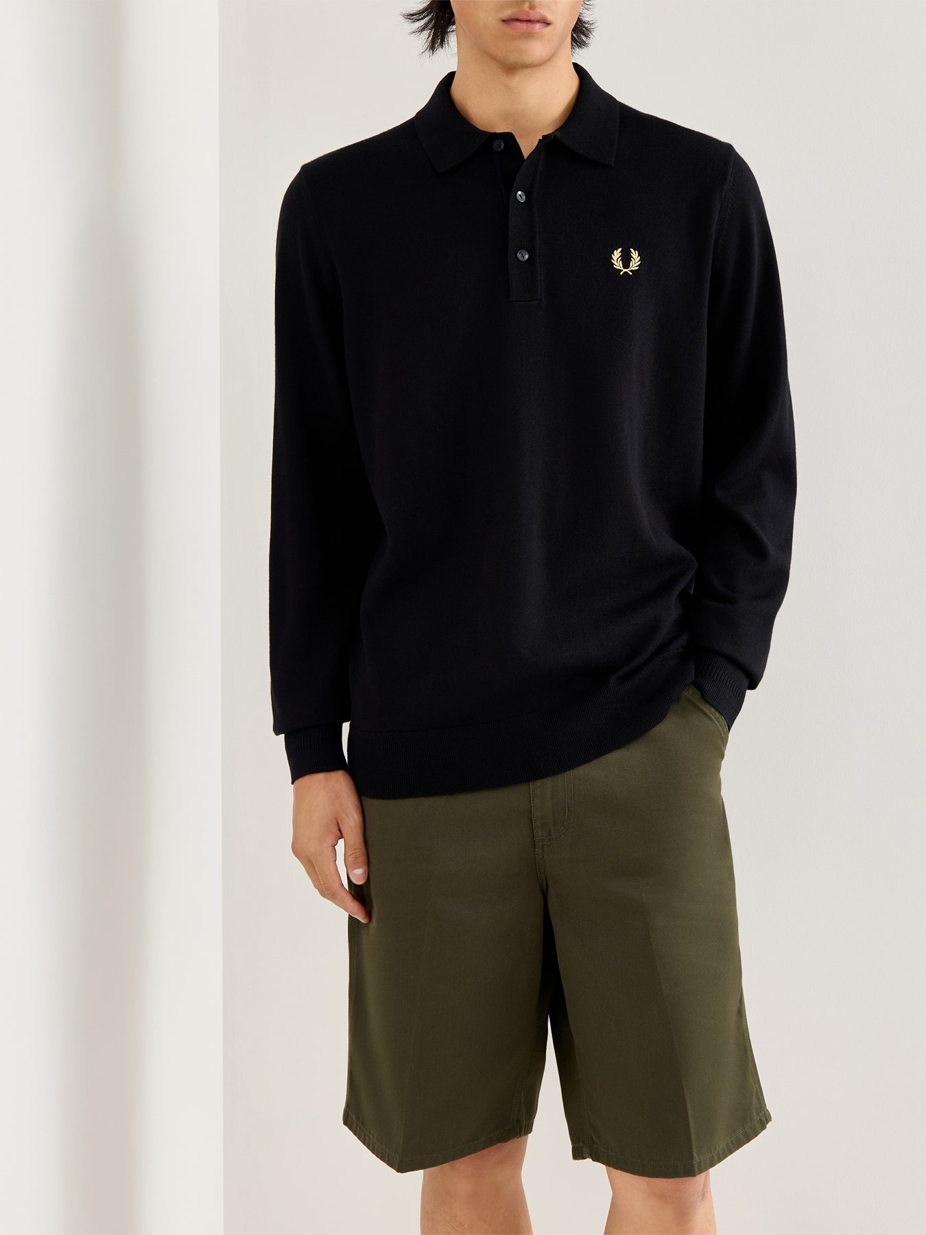 Classic Knitted Long Sleeves Polo Black