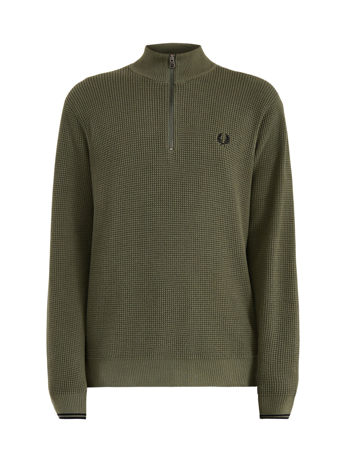 Waffle Stitch Half Zip Jumper Green