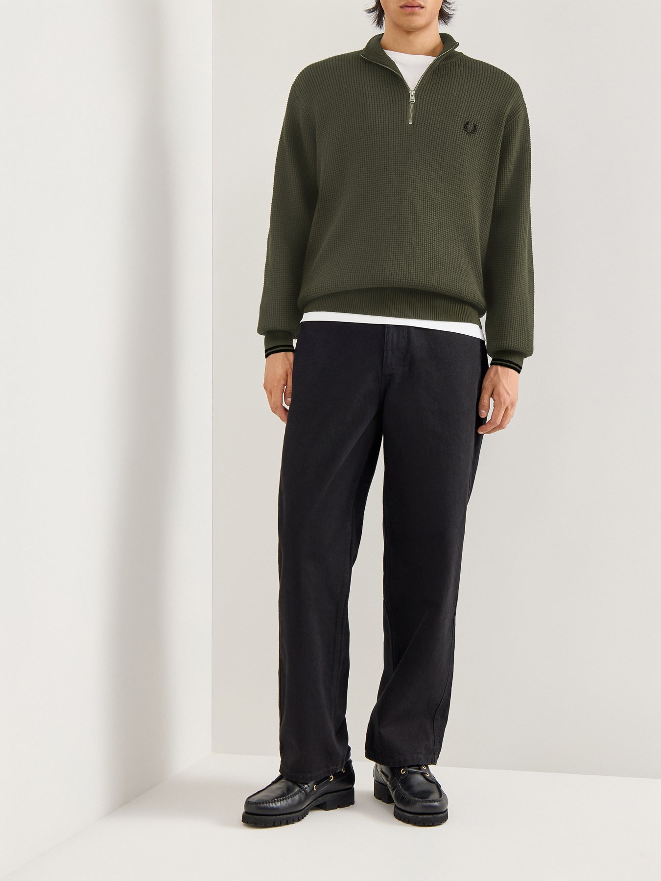 Waffle Stitch Half Zip Jumper Green