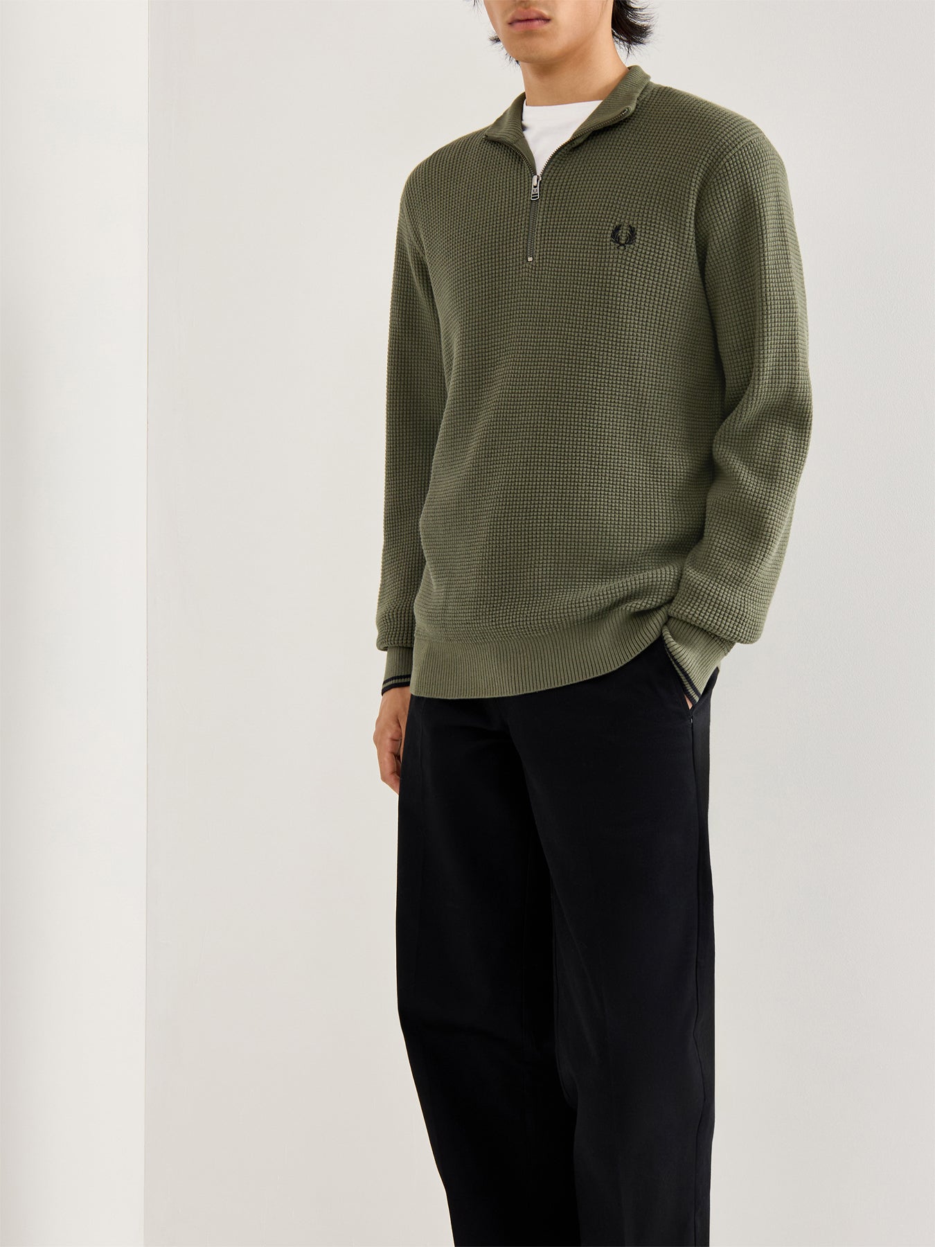 Waffle Stitch Half Zip Jumper Green