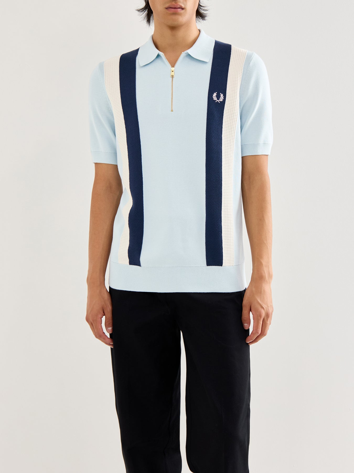 Multi Texture Knitted Zip Polo Mix