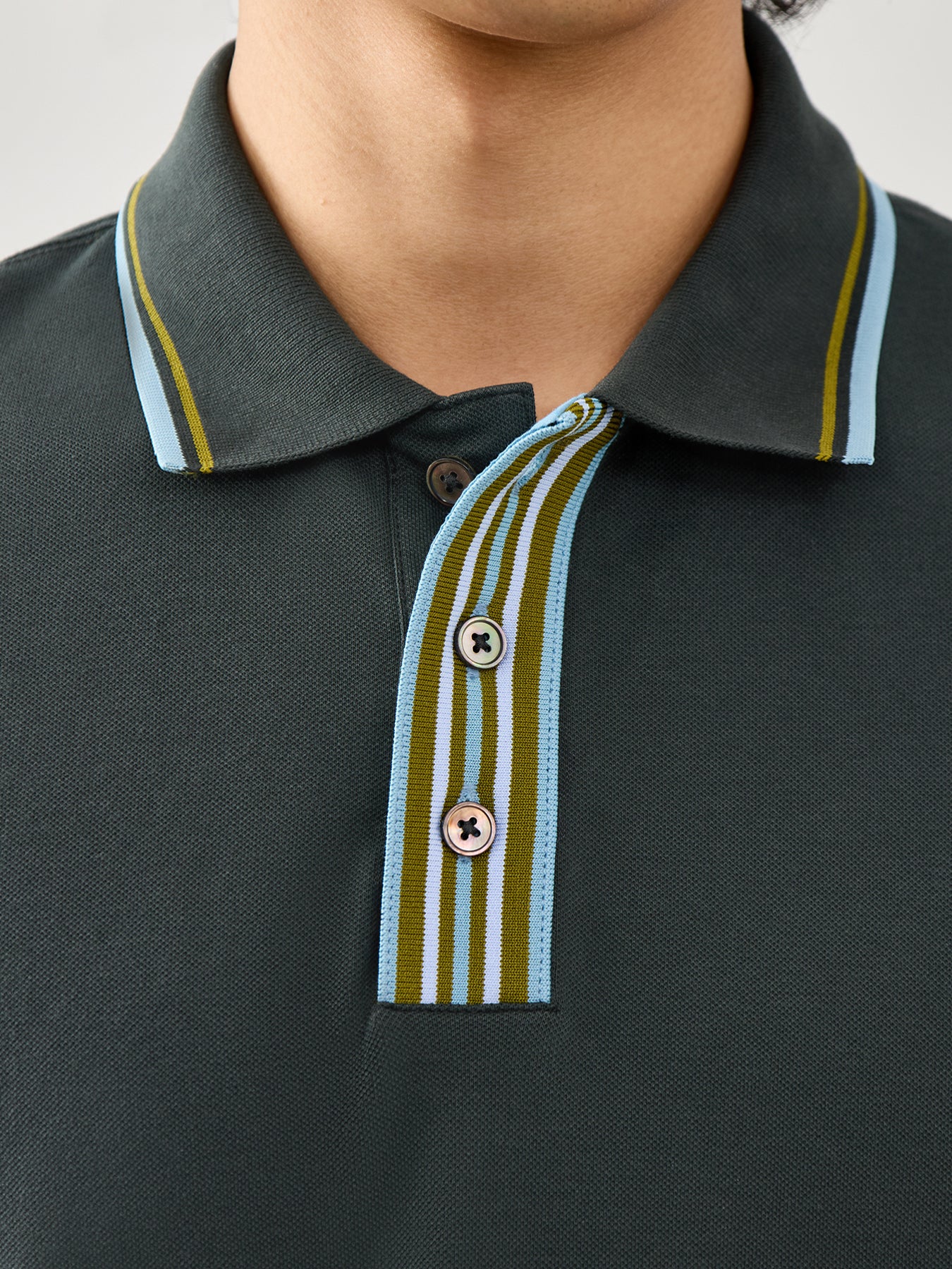 Stripe Plaquet Polo Tops Bottle Green