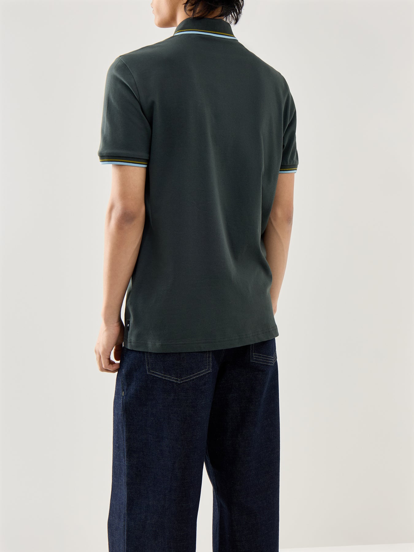 Stripe Plaquet Polo Tops Bottle Green