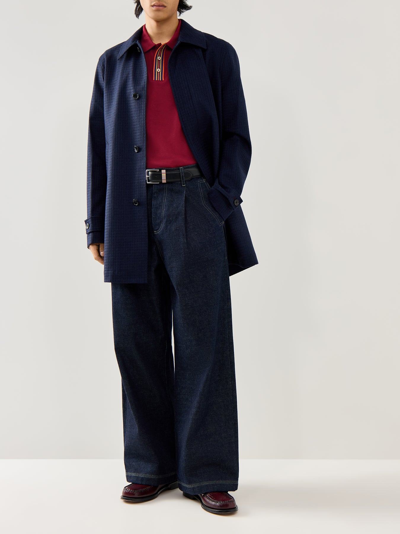 Stripe Plaquet Polo Tops Burgundy