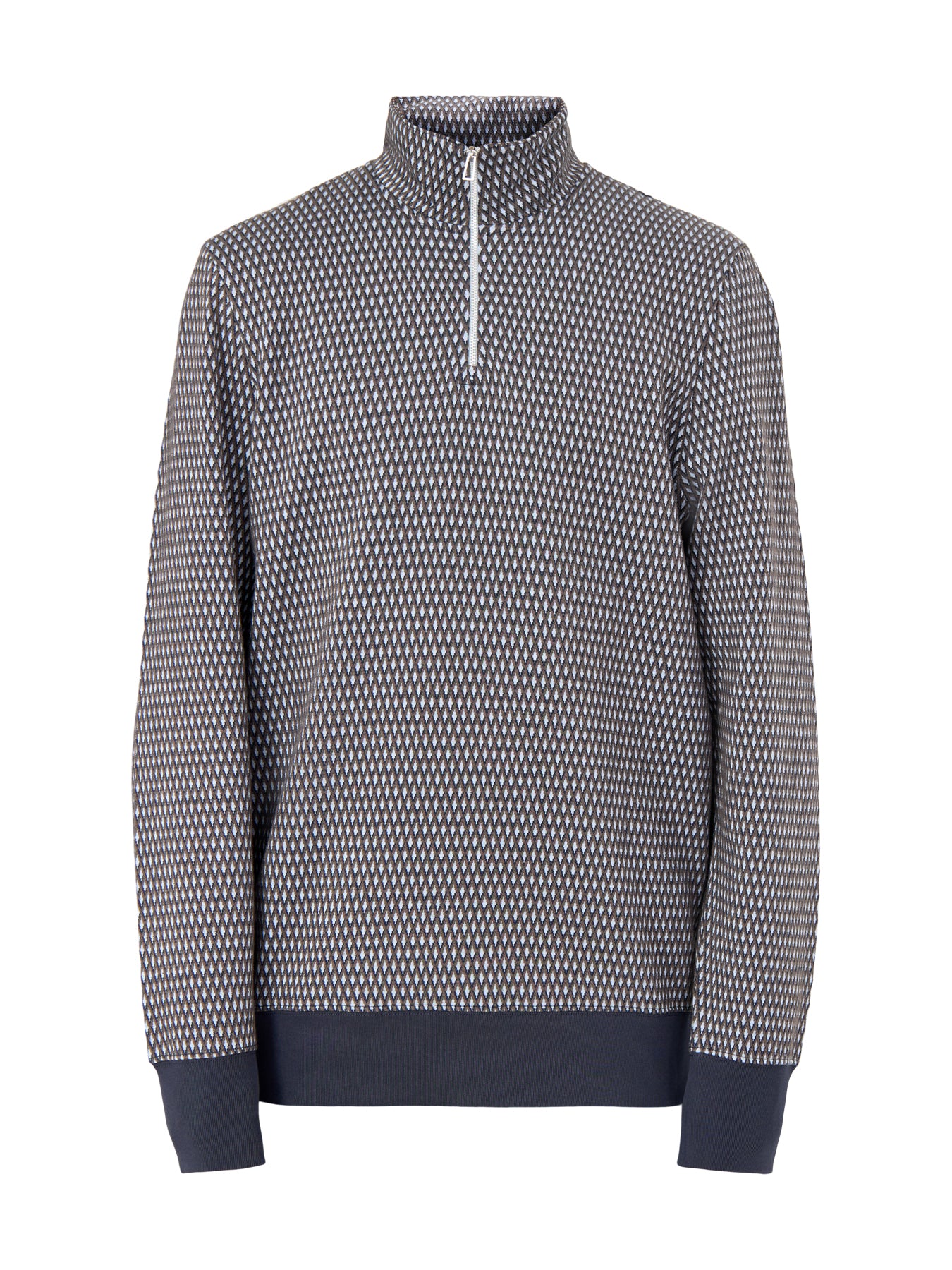 1/4 Zip Pattern Cotton Sweatshirt Blue