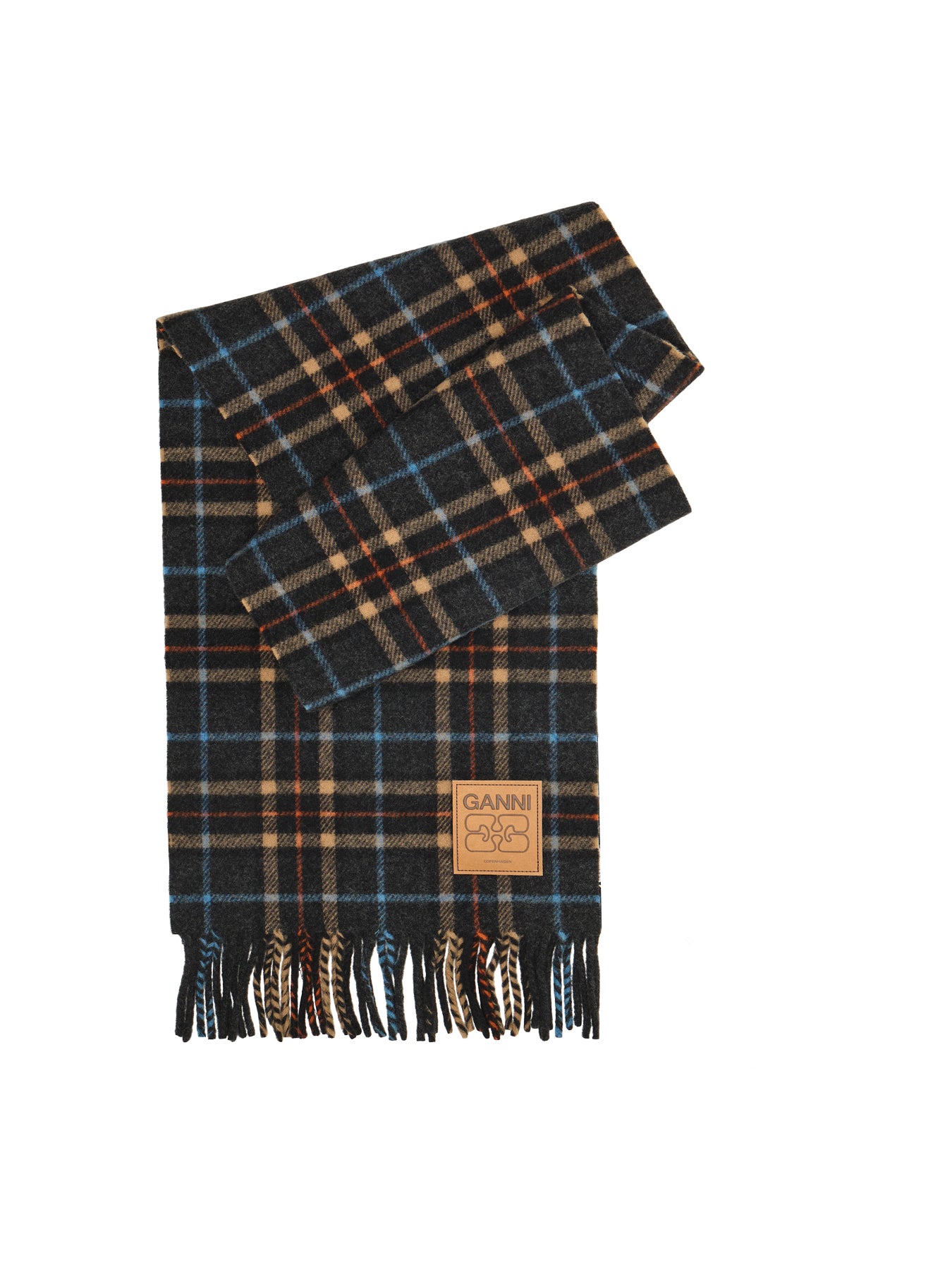 Double Face Wool Check Scarf Charcoal Grey