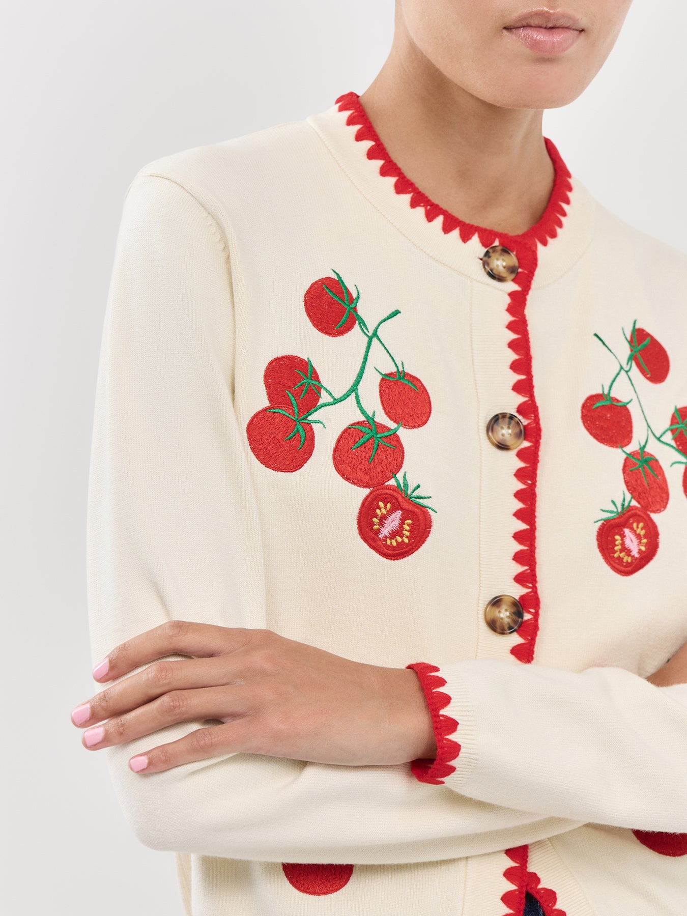 Tomato Embroidered Cardi