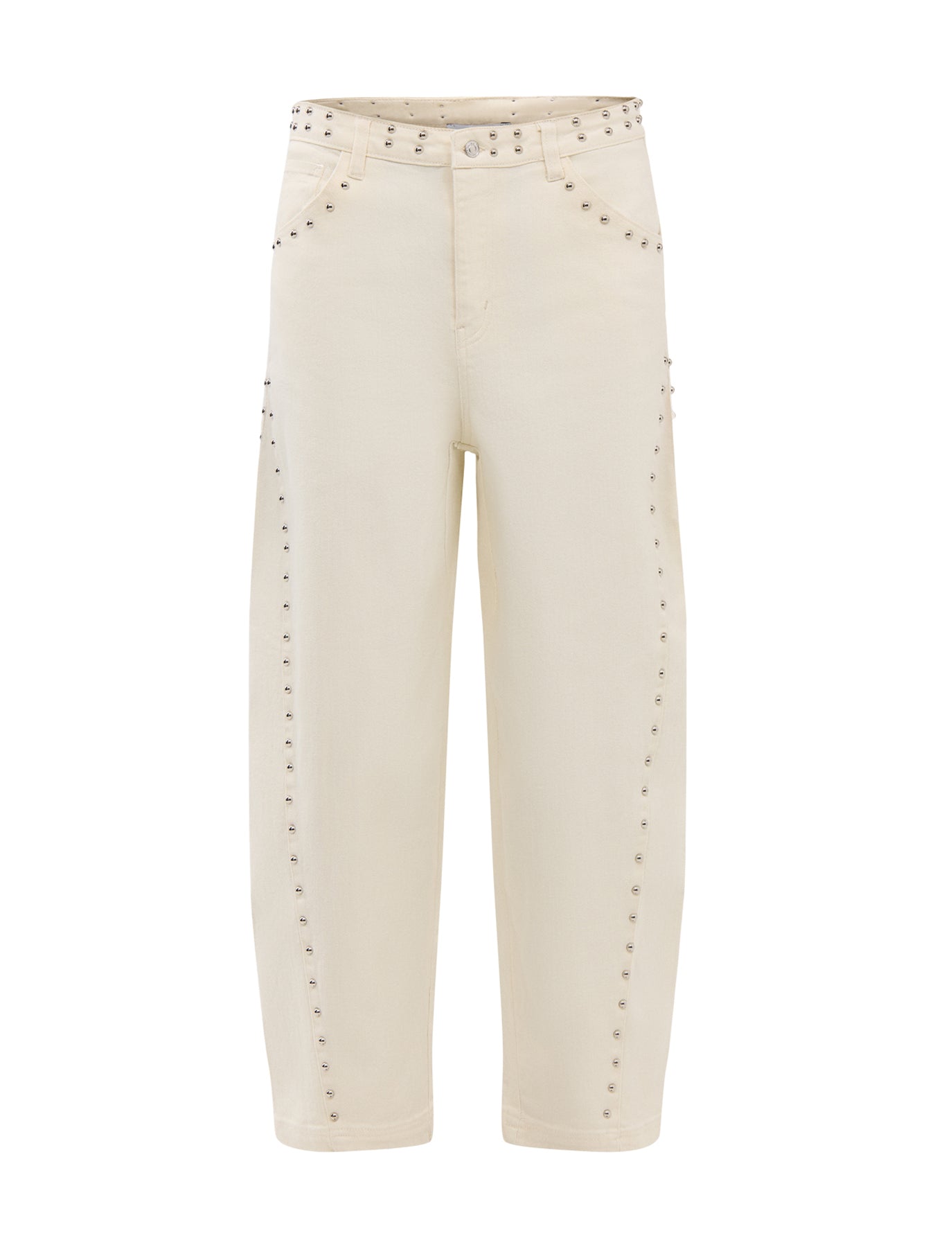 Ecru Studded Barrel Jeans