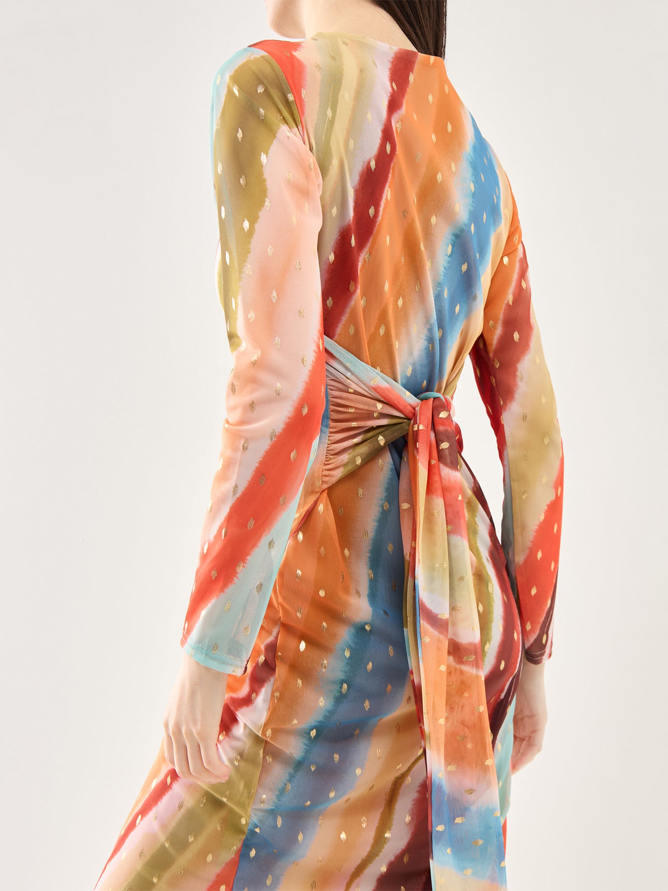 Sunset Stripe Mesh Midi Dress