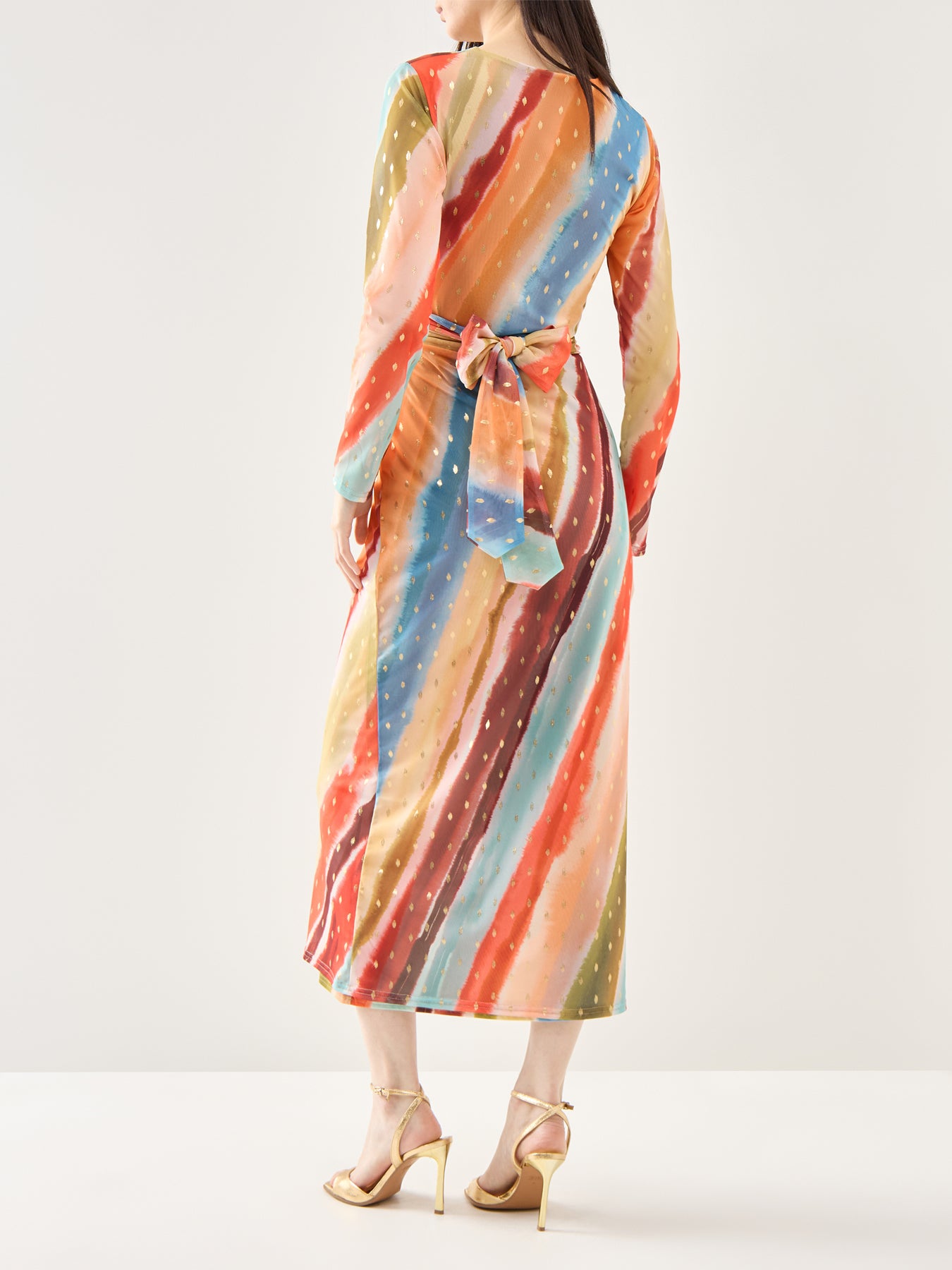 Sunset Stripe Mesh Midi Dress