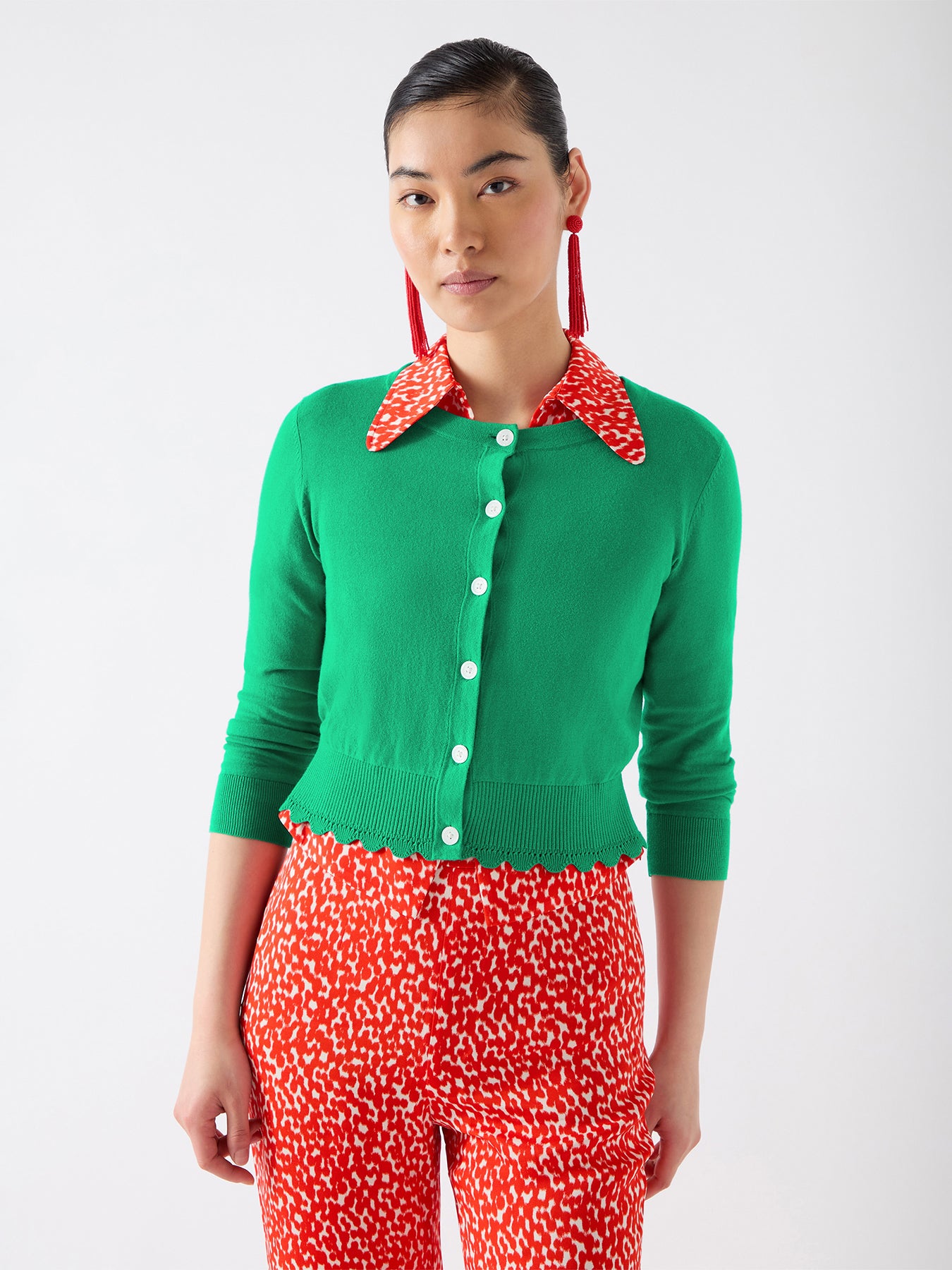 Vanessa Green Cotton Pointelle Detail Cardigan