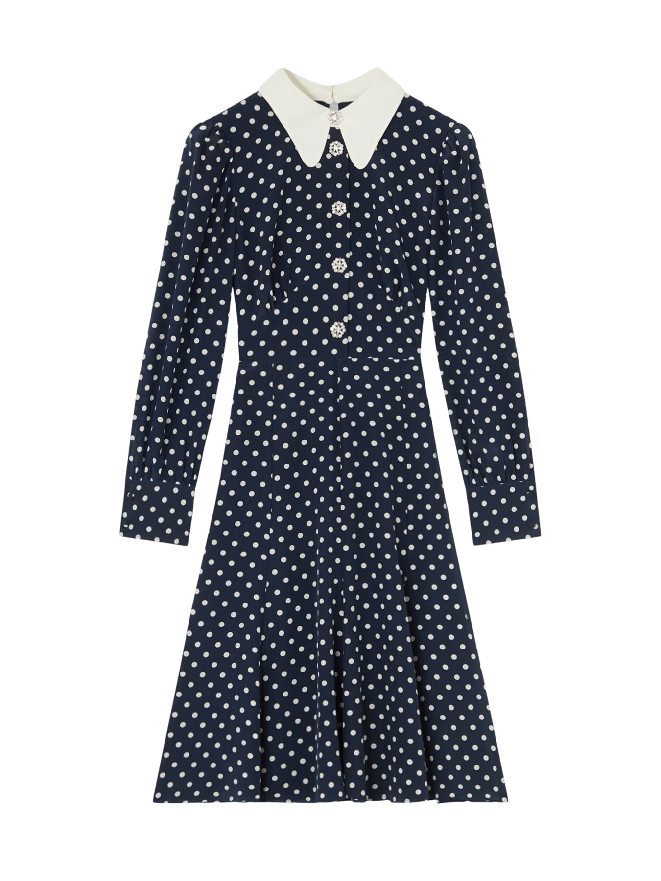 Mathilde Navy & Cream Polka Dot Silk Tea Dress