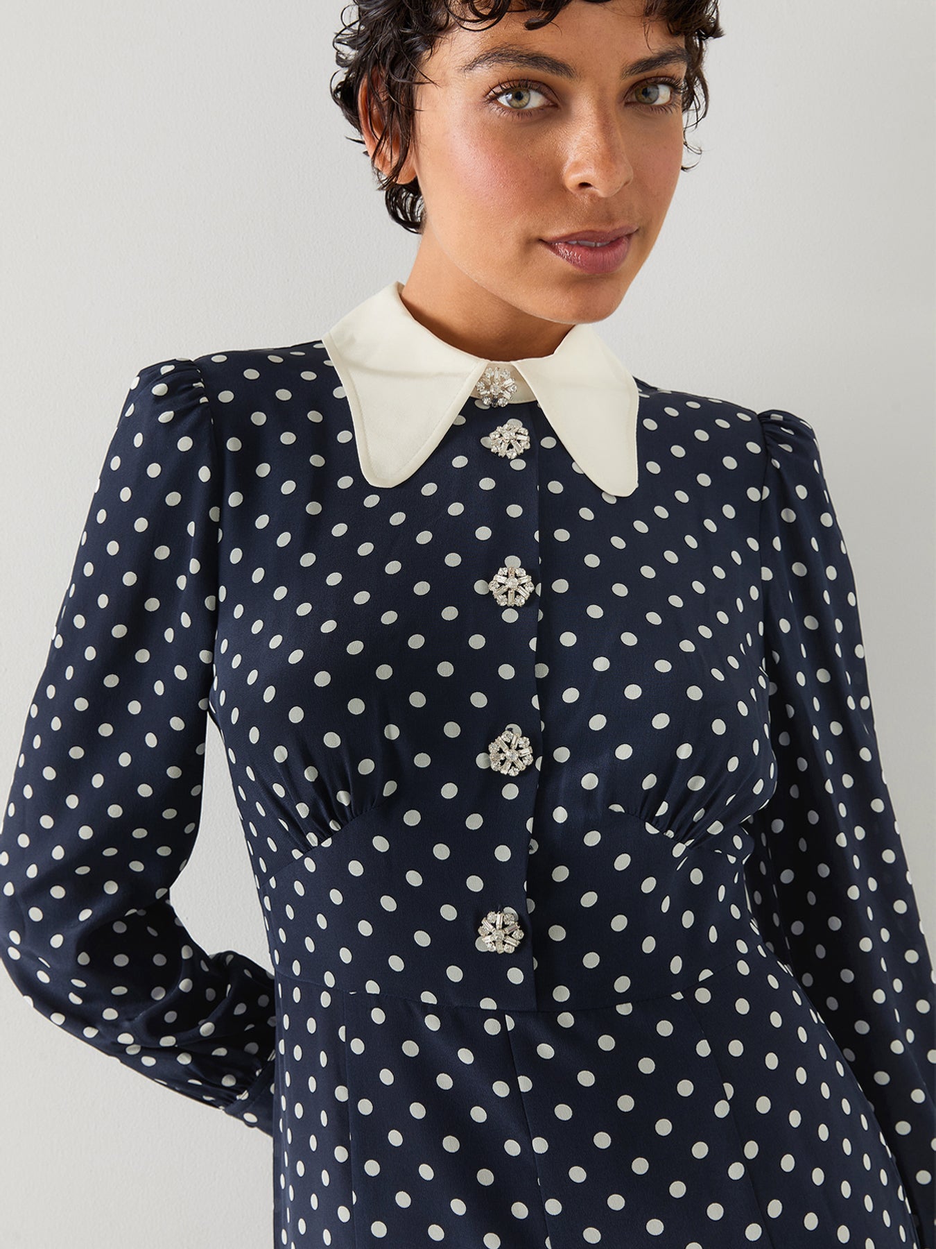 Mathilde Navy & Cream Polka Dot Silk Tea Dress