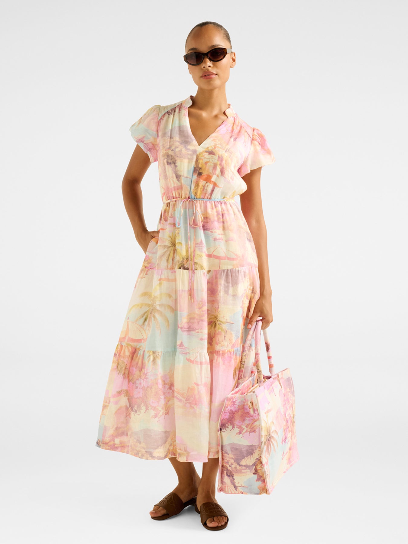 Jacqueline Puff Sleeves Tiered Midi Dress