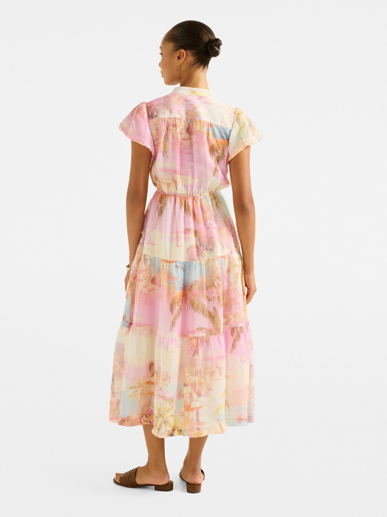 Jacqueline Puff Sleeves Tiered Midi Dress