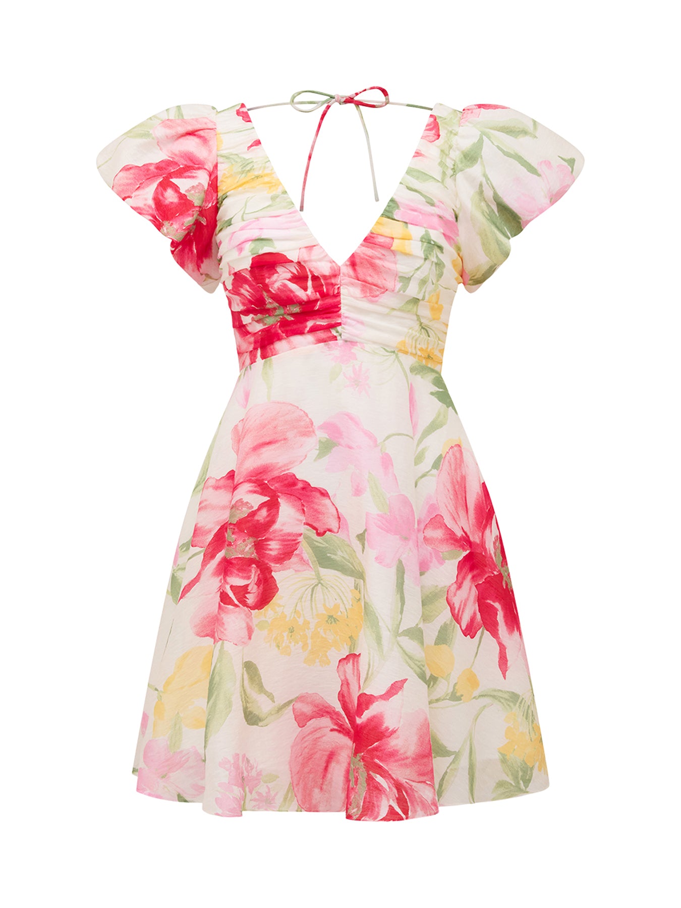 June Ruched V Neck Mini Dress