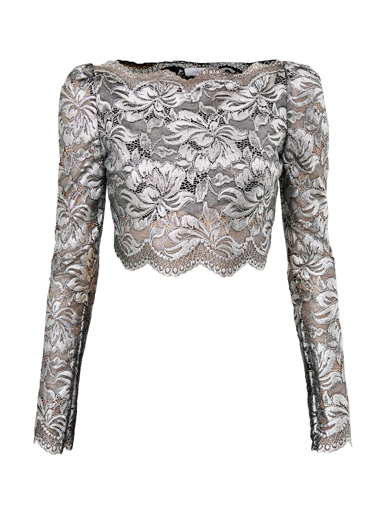 Haut Stretch Lace Top Off Shoulder Black Silver