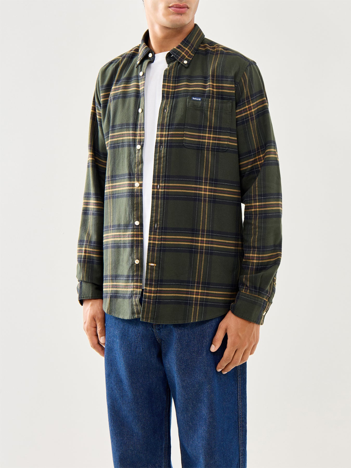 Portdown Tailored Cotton Checked Shirt Olive