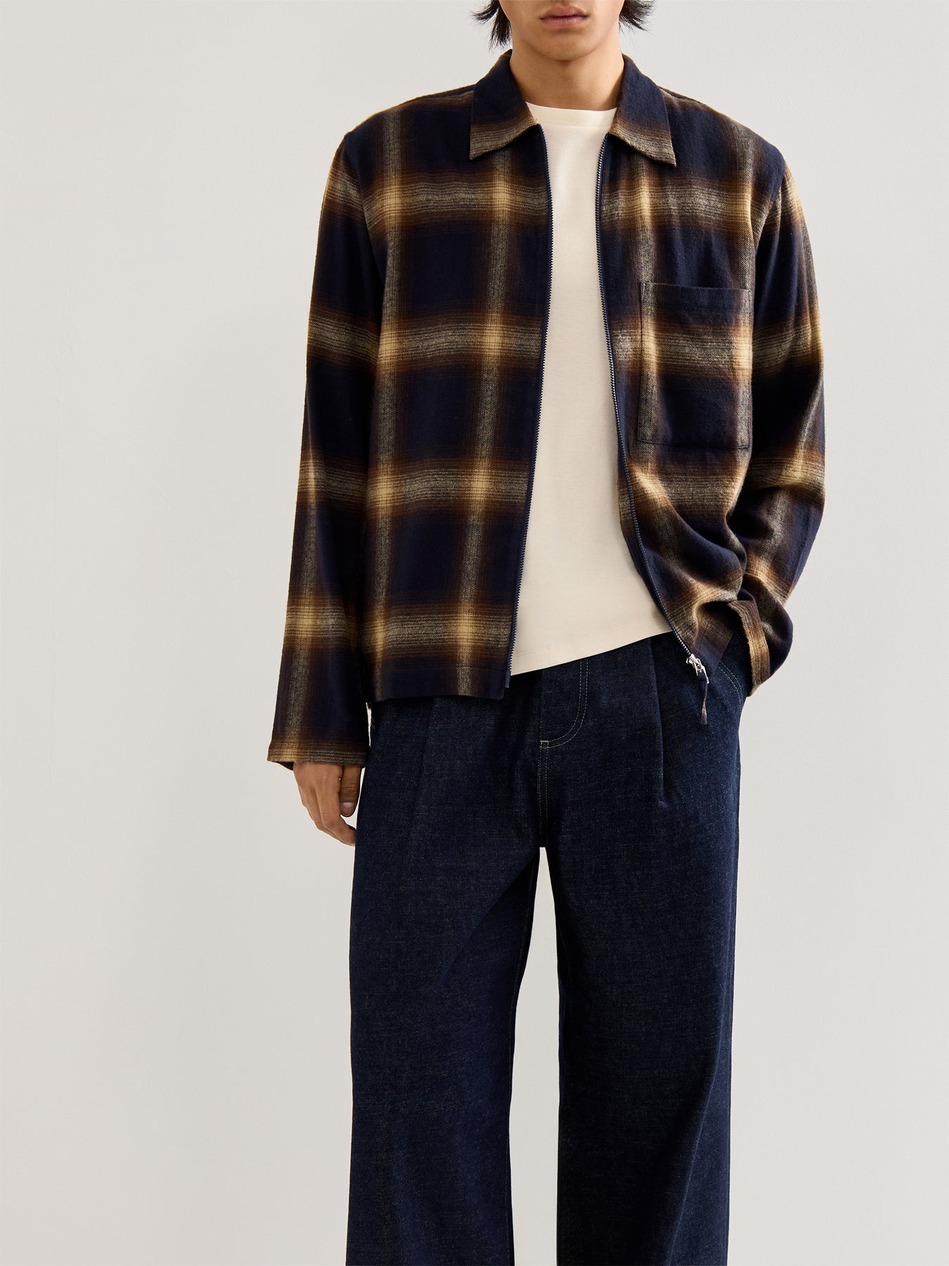 Zip Long Sleeves Cotton Shirt