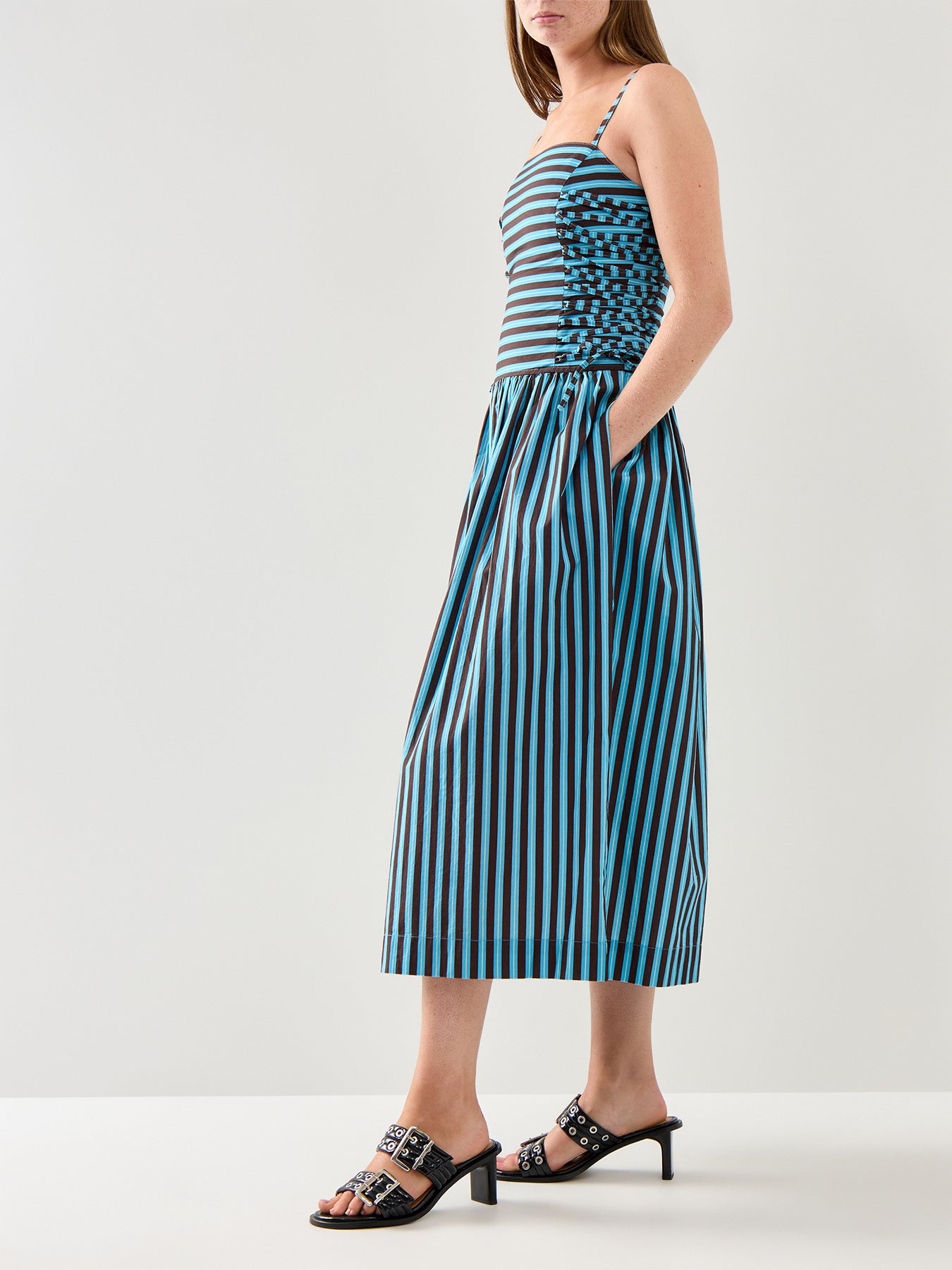 Angelina Midi Dress With Lace Up Blue Organic Cotton