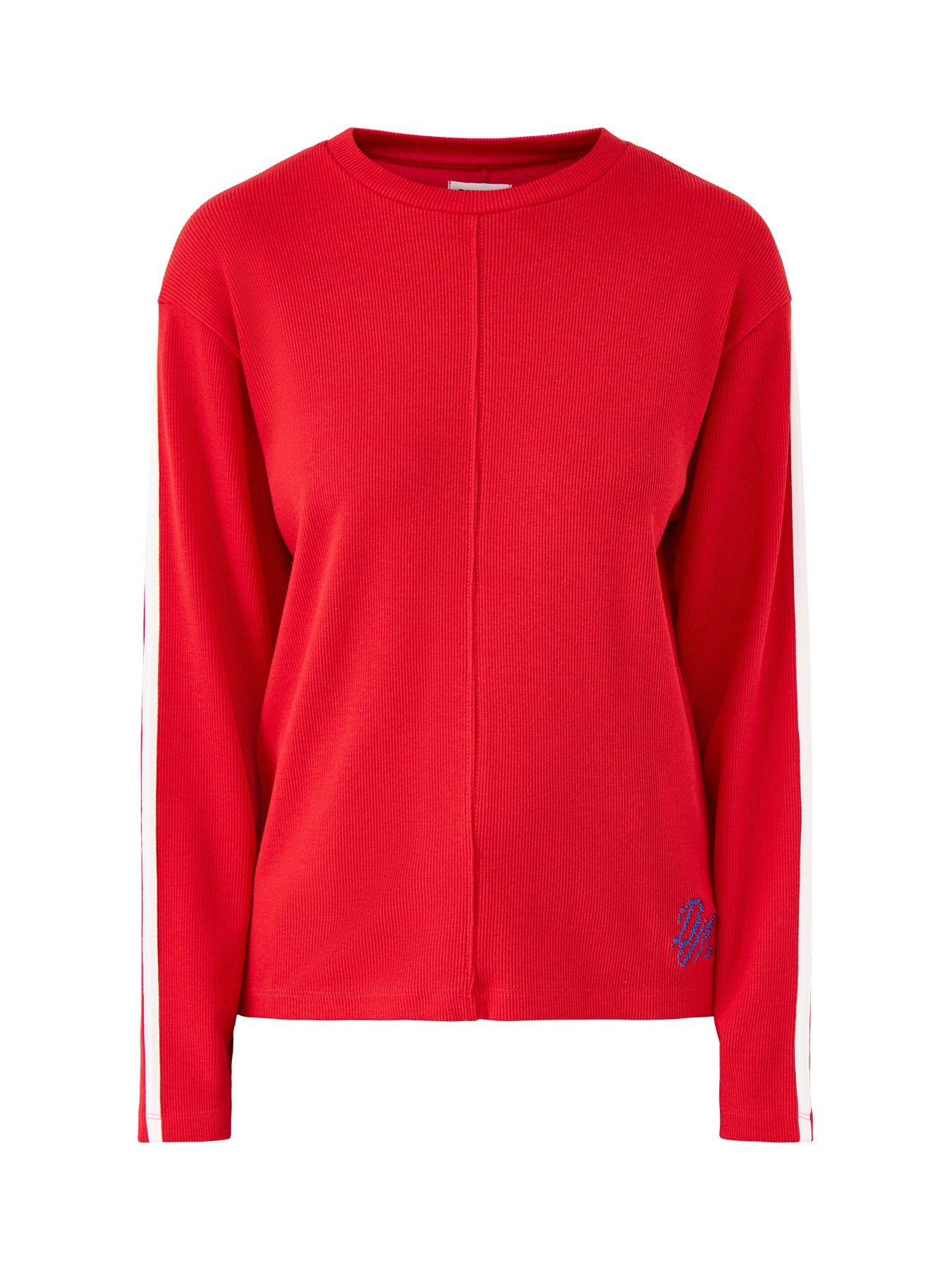 Lilah Stripe Long Sleeves Cotton Top Red Pointelle