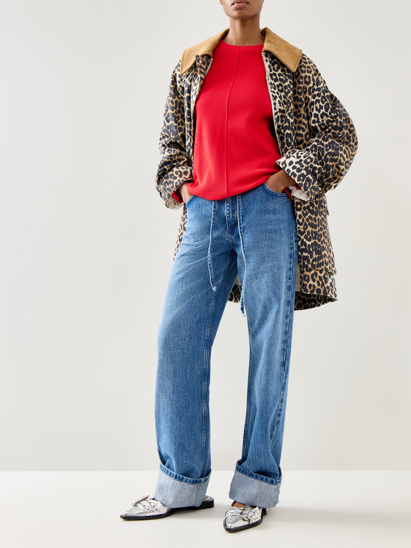 Lilah Stripe Long Sleeves Cotton Top Red Pointelle