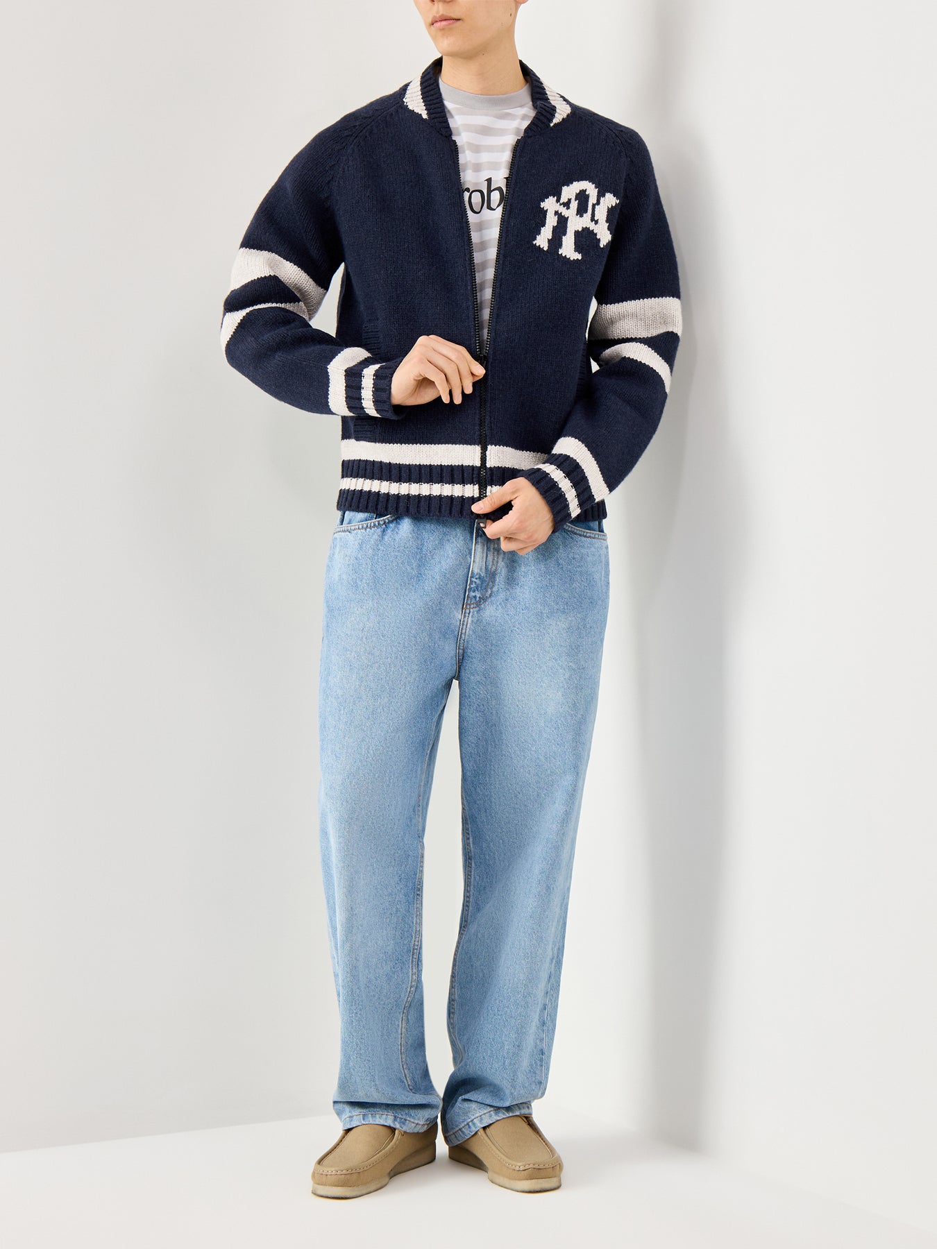NYP Varsity Zip Thru Knitwear Navy