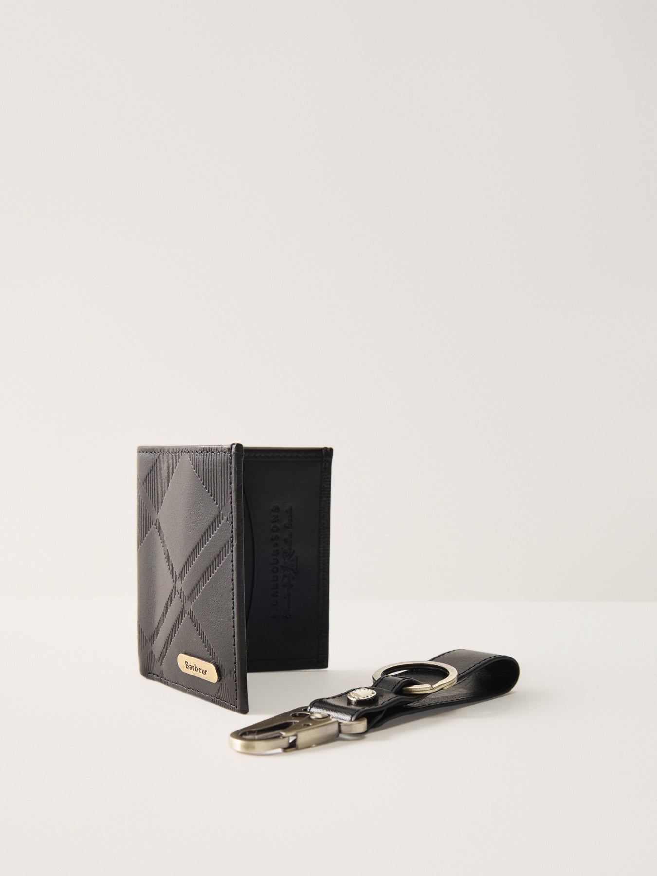Barbour Brunton Leather Gift Set Black Tartan Emboss