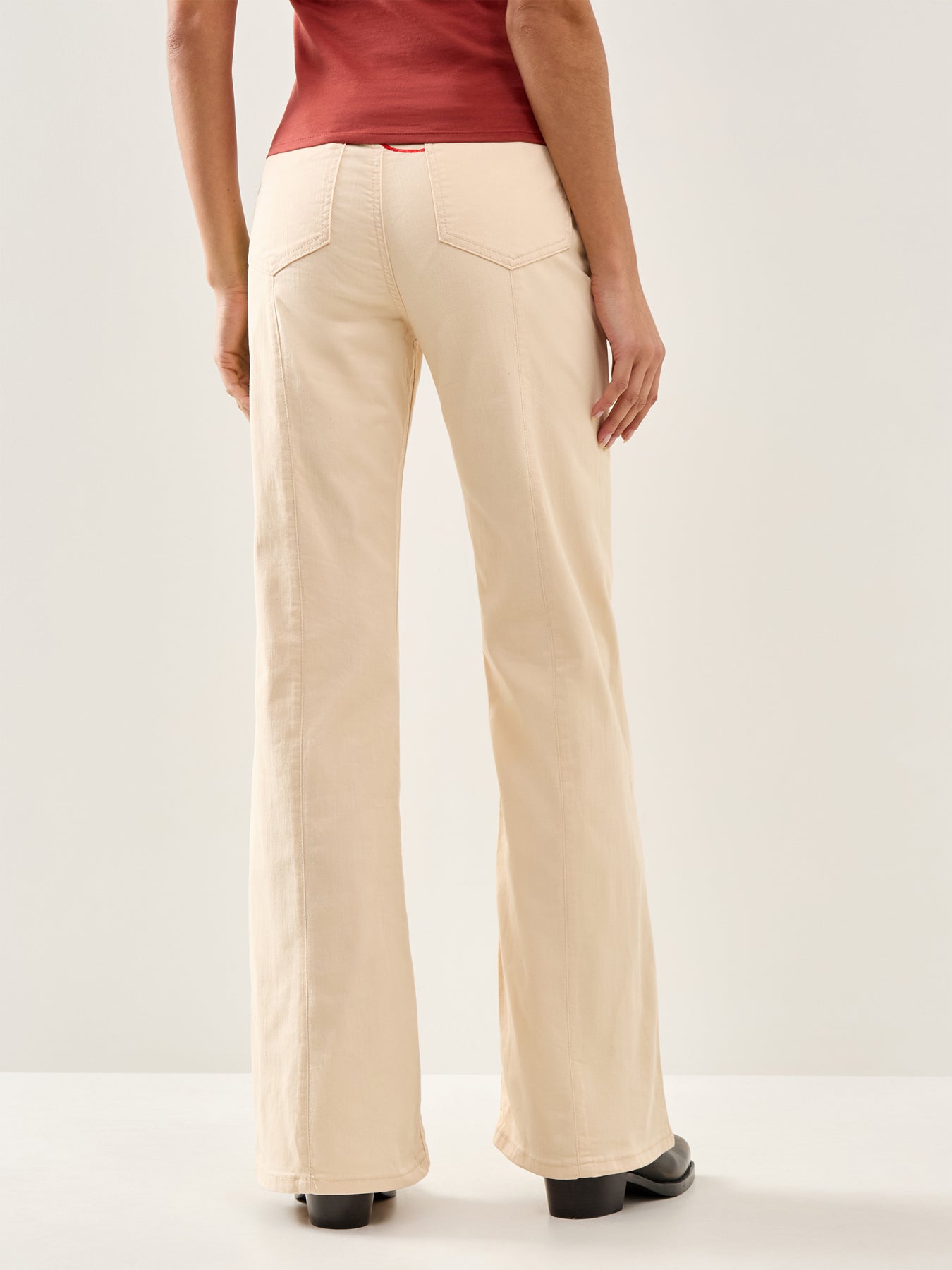 Floral Cross Flared Jeans Beige