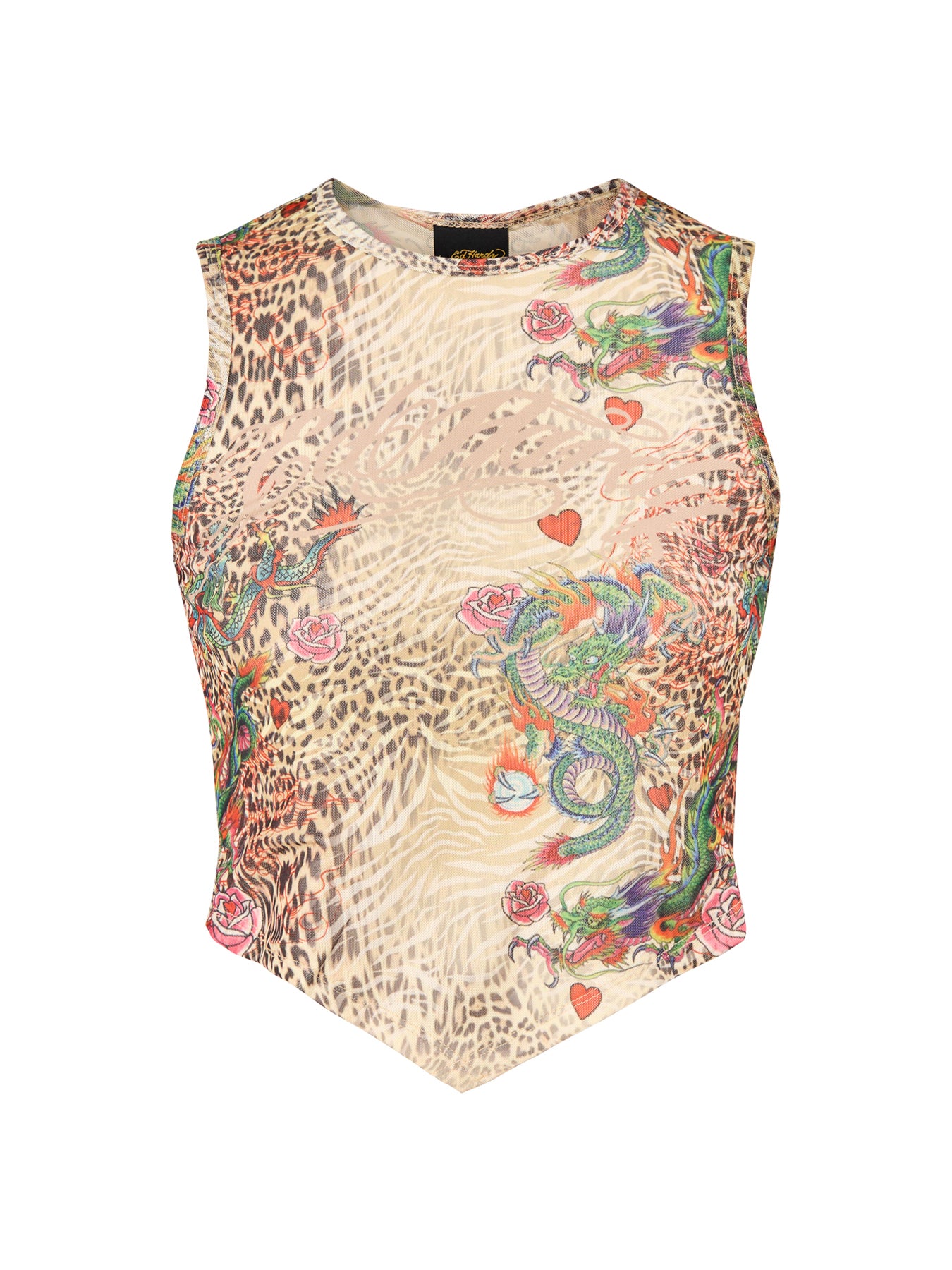 Dragon Repeat Mesh Vest Top Ecru