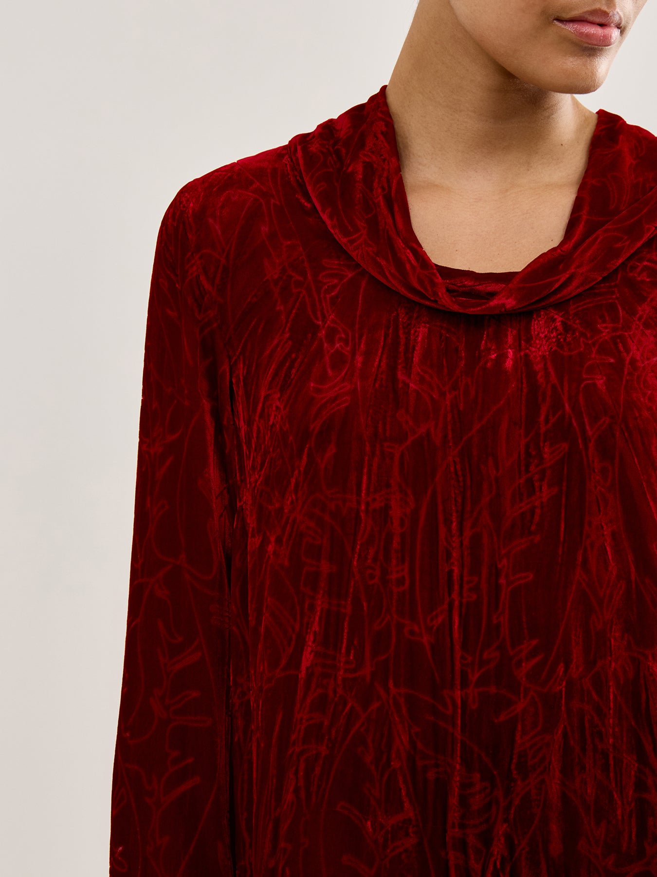 Leaf Print Devoré Dress Cherry Red